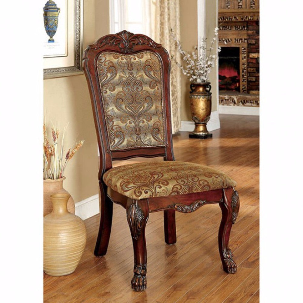  Medieve Traditional Side Chair, Cherry Finish, Set Of Two By Benzara 