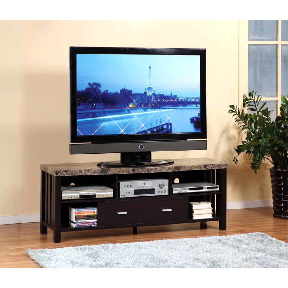  Deluxe Faux Marble Top Tv Stand With 5 Open Shelves. By Benzara 