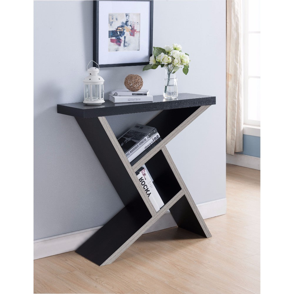  Unique Designed Console Table With Shelf, Dark Brown And Light Brown By Benzara 