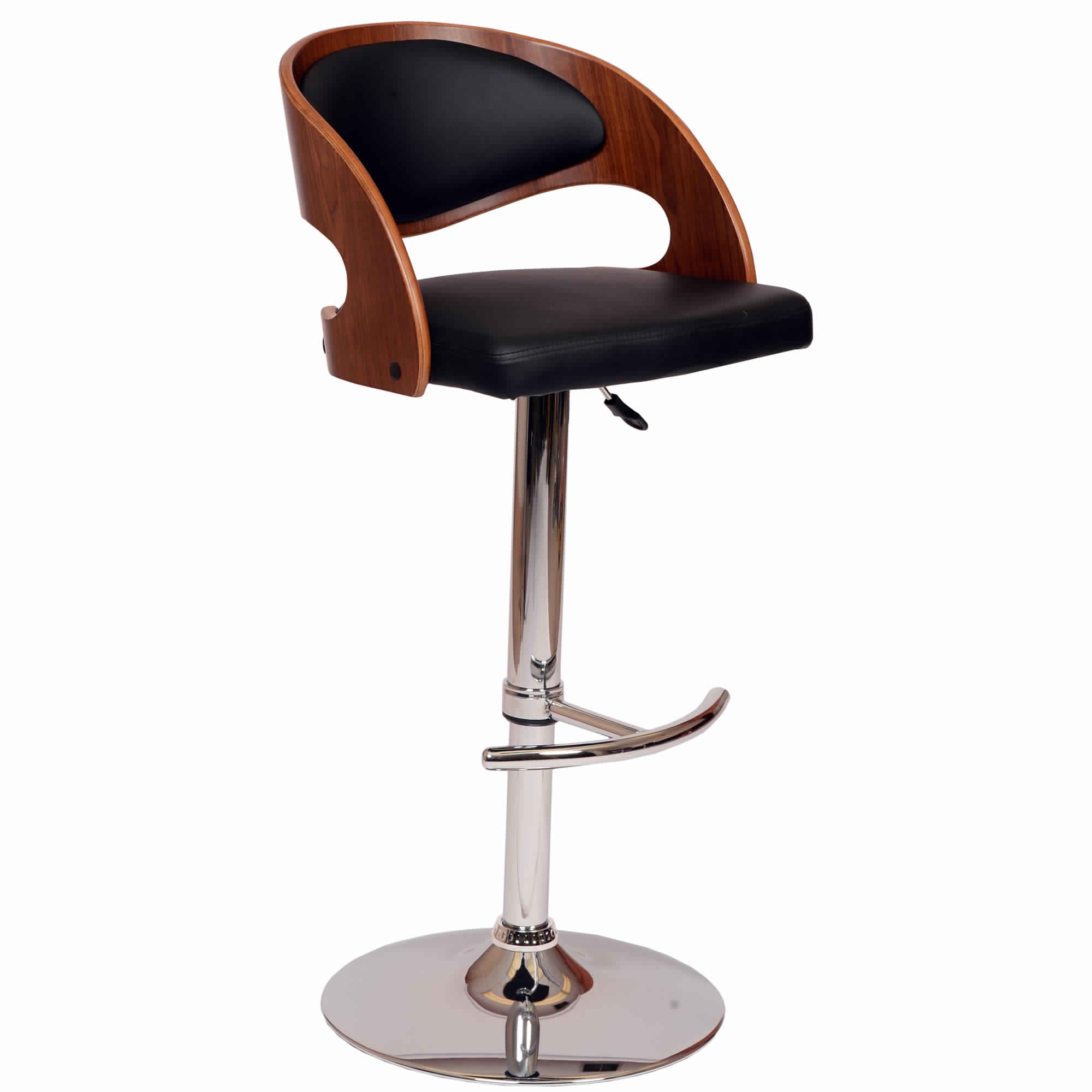  Wooden Open Back Barstool With Adjustable Pedestal Base Black And Brown By Benzara 