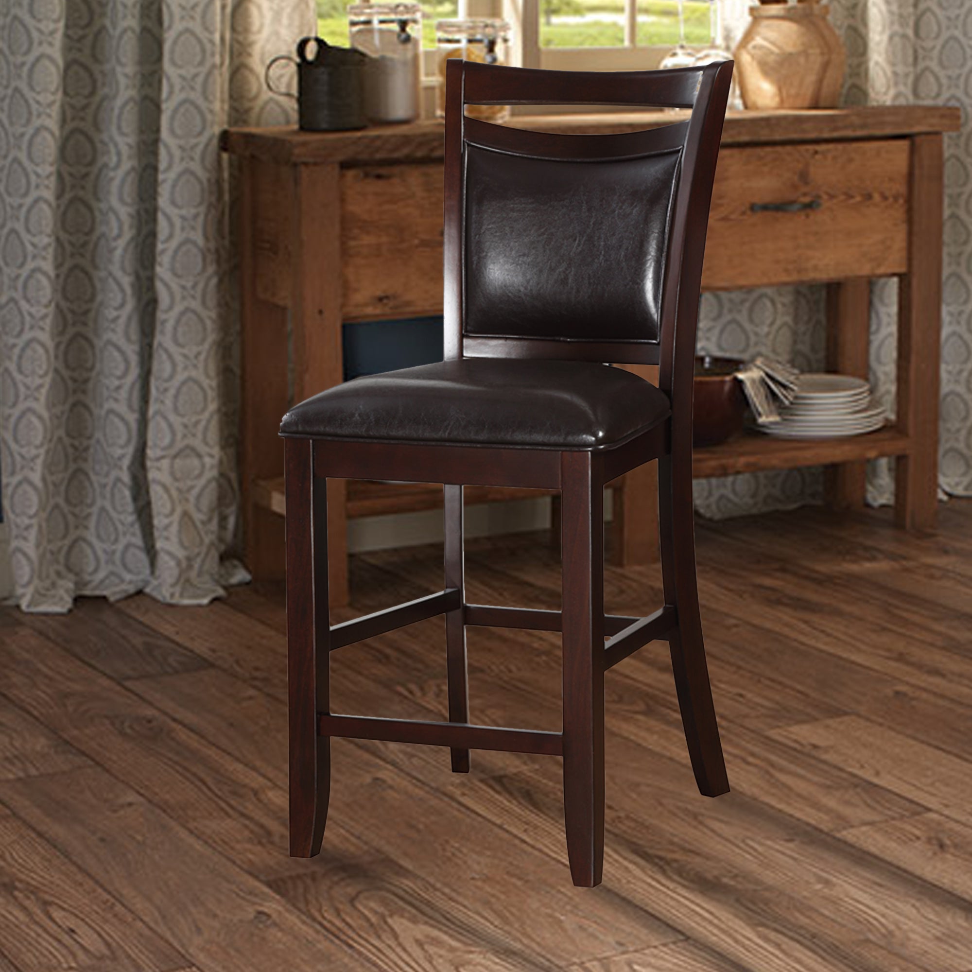  Classic Wooden Armless High Chair, Brown & Black, Set Of 2 By Benzara 