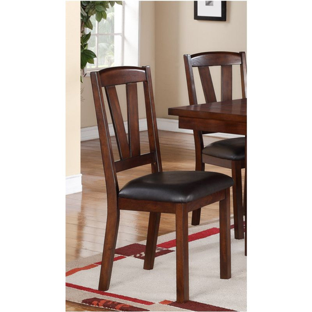  Solid Wood Leather Seat Side Chair Brown Set Of 2 By Benzara 