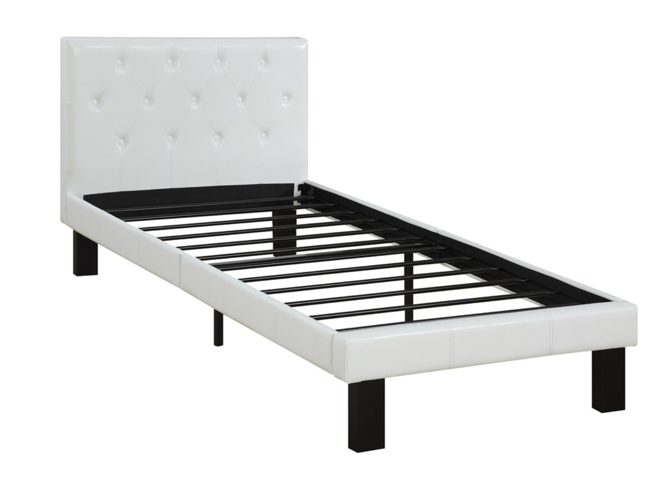  Faux Leather Upholstered Twin Size Bed With Tufted Headboard, White By Benzara 