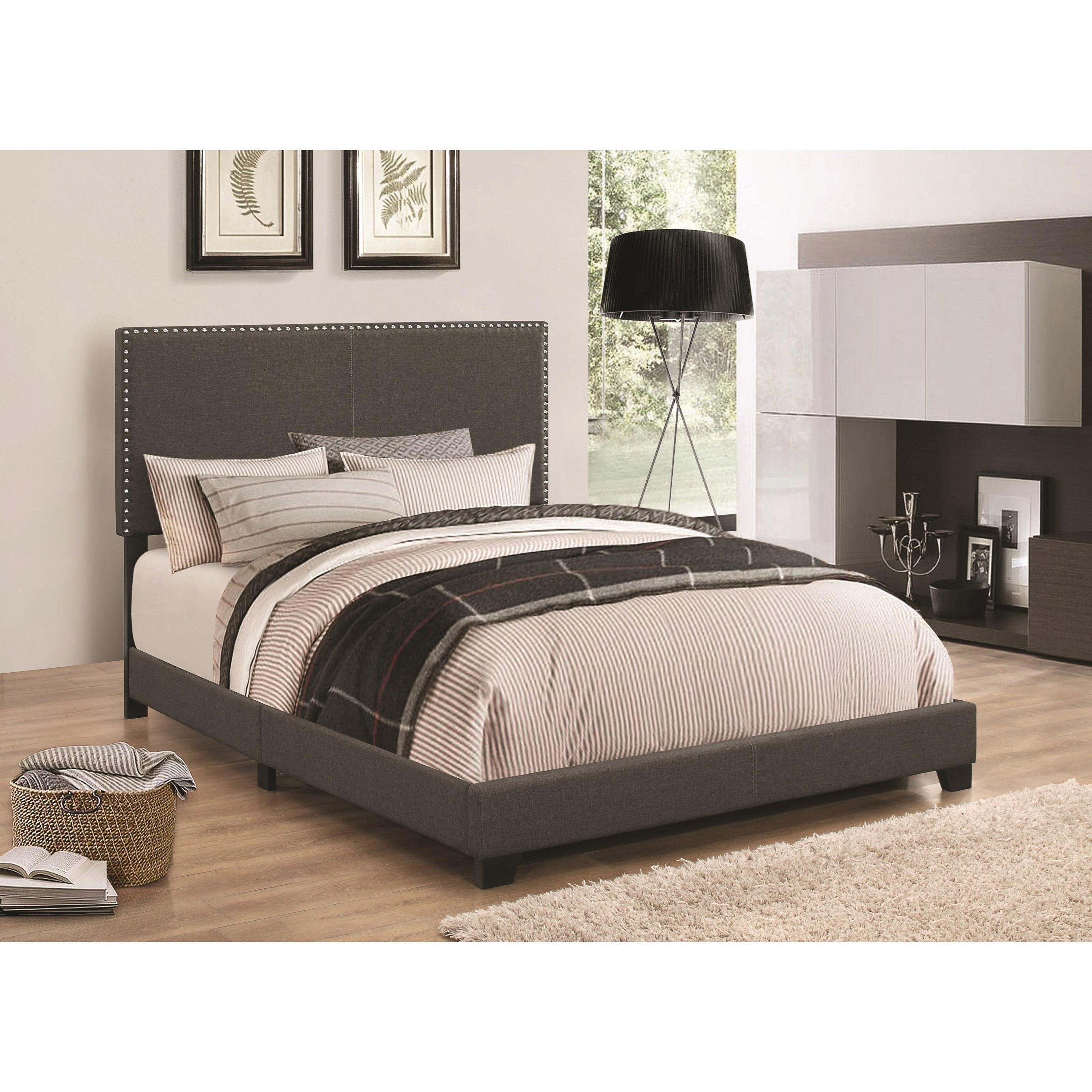  Charcoal Upholstered Eastern King Bed By Benzara 