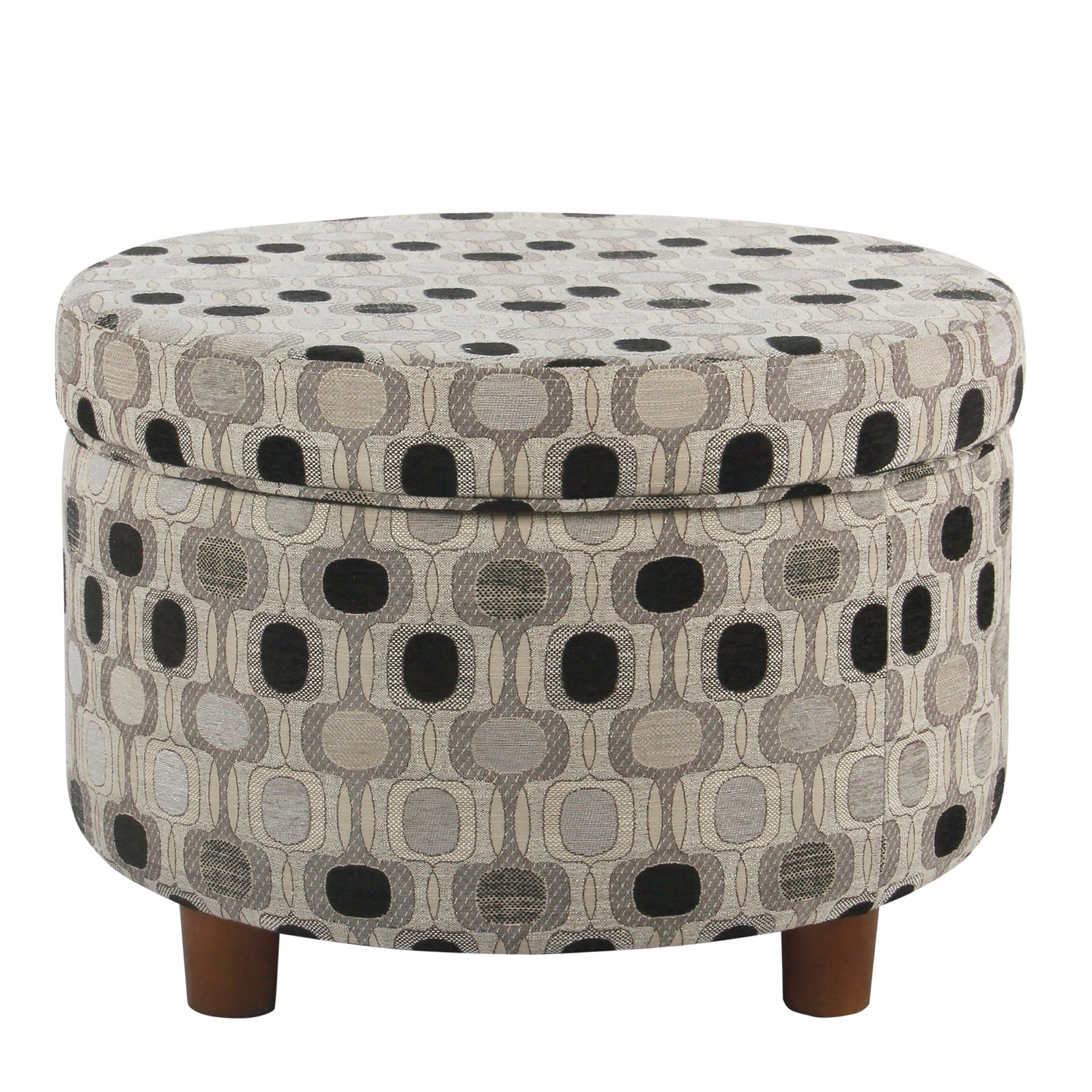  Wooden Ottoman With Geometric Patterned Fabric Upholstery And Hidden Storage, Multicolor By Benzara 