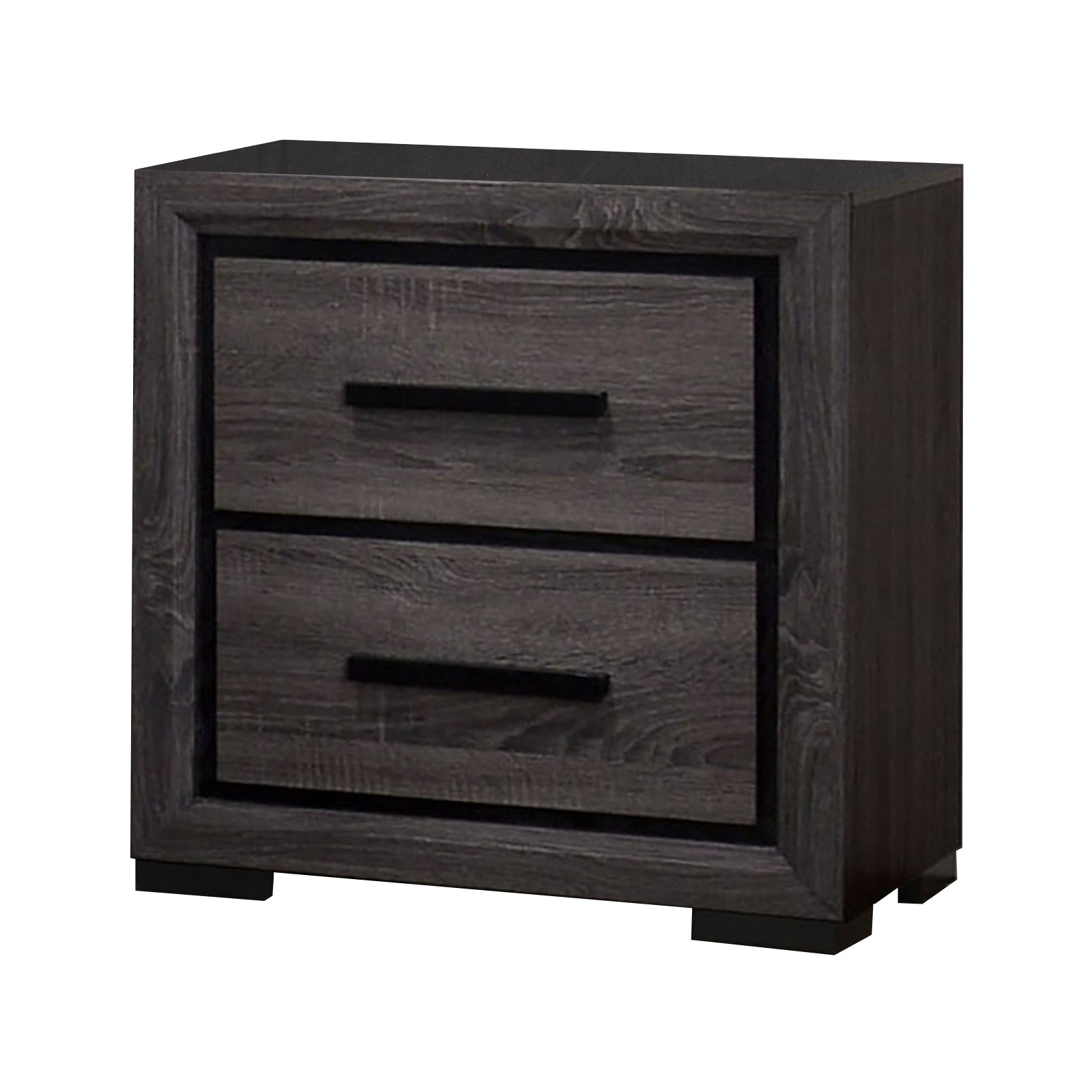  Wooden Nightstand With 2 Drawers And Finger Pull Handle,Gray And Black By Benzara 