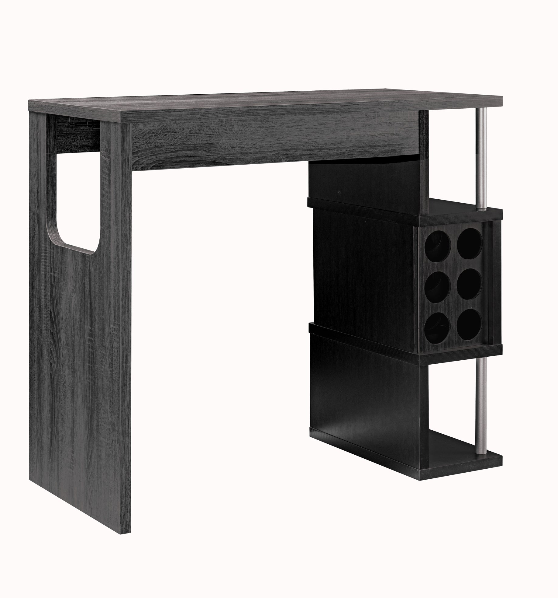  Transitional Style Wooden Bar Table With 3 Tier Side Shelves, Gray By Benzara 