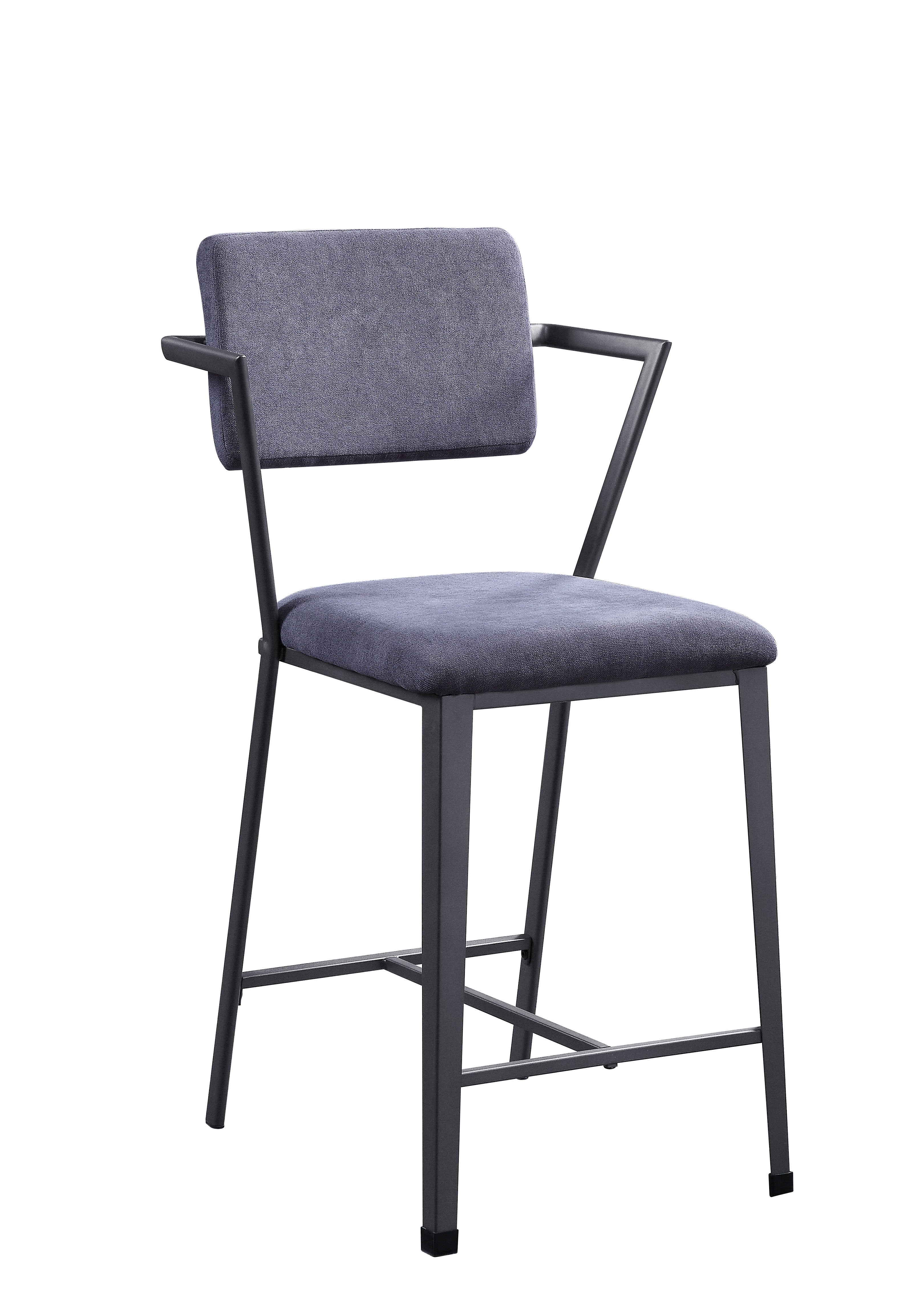  Fabric Upholstered Metal Counter Height Chair, Set Of 2,Gray And Black By Benzara 