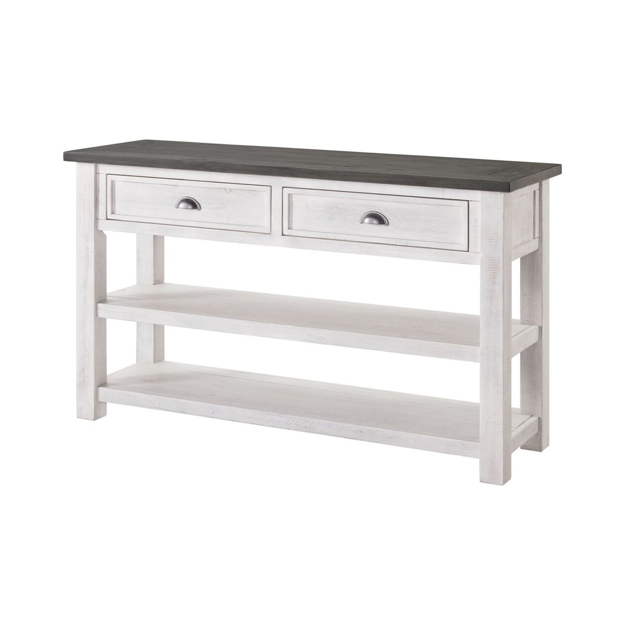  Coastal Rectangular Wooden Console Table With 2 Drawers, White And Gray By Benzara 