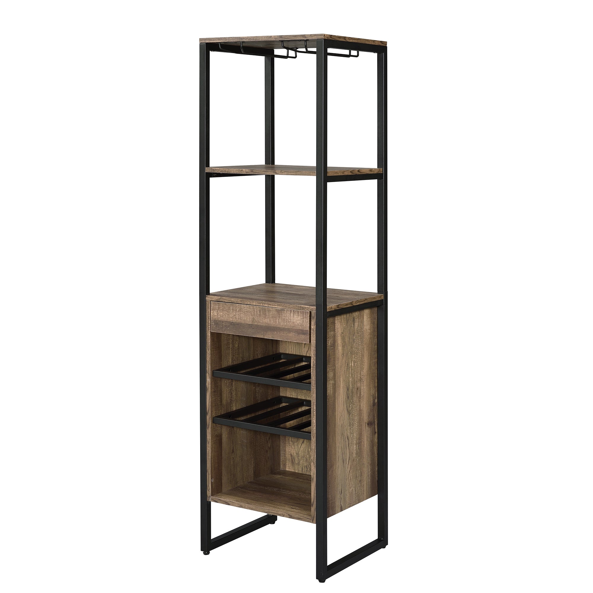  Industrial Wood And Metal Wine Rack With 3 Compartments, Brown And Black By Benzara 