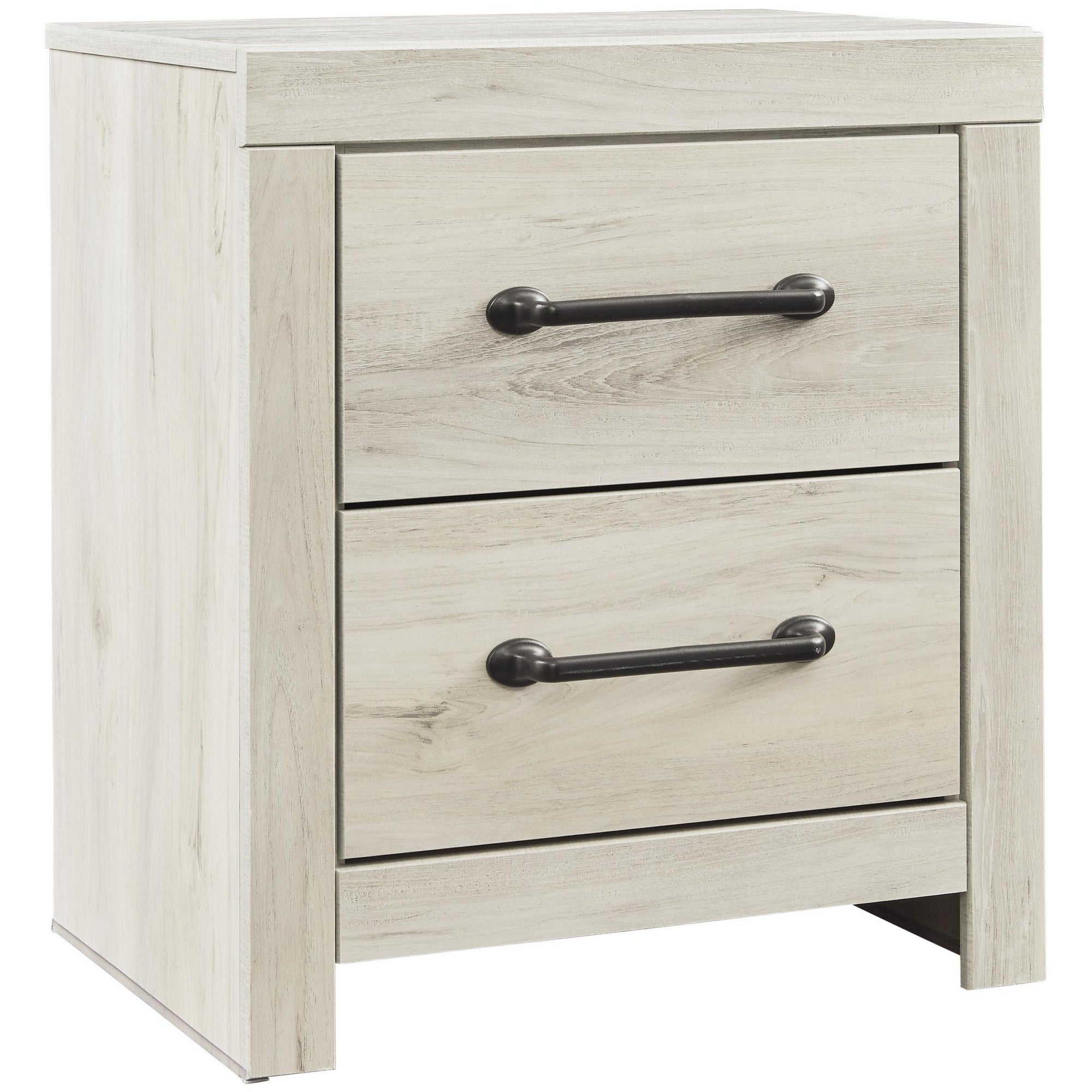  Transitional Wooden Two Drawer Setup Nightstand With Bar Handles, White By Benzara 