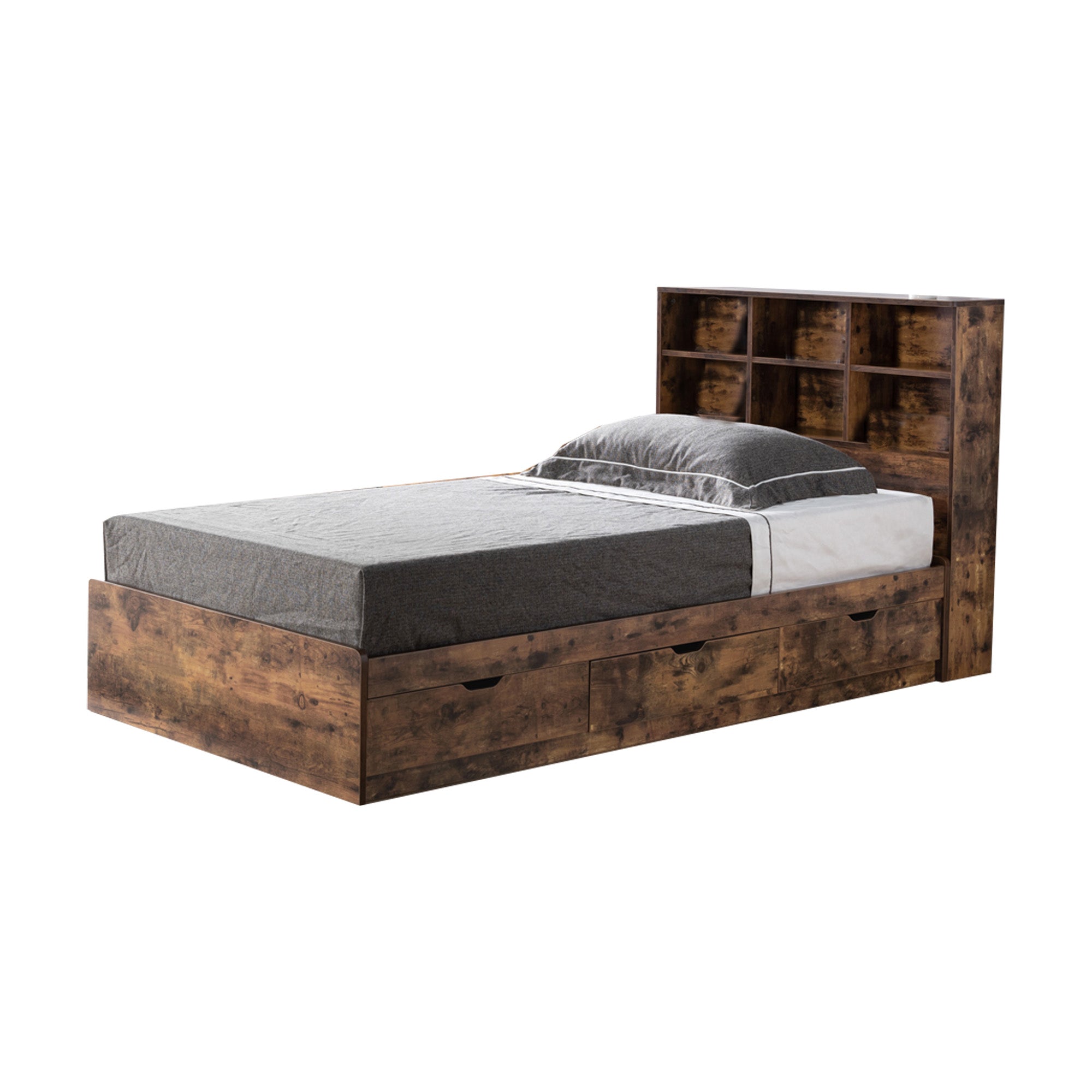  Wooden Frame 3 Drawers Twin Size Chest Bed, Distressed Brown By Benzara 