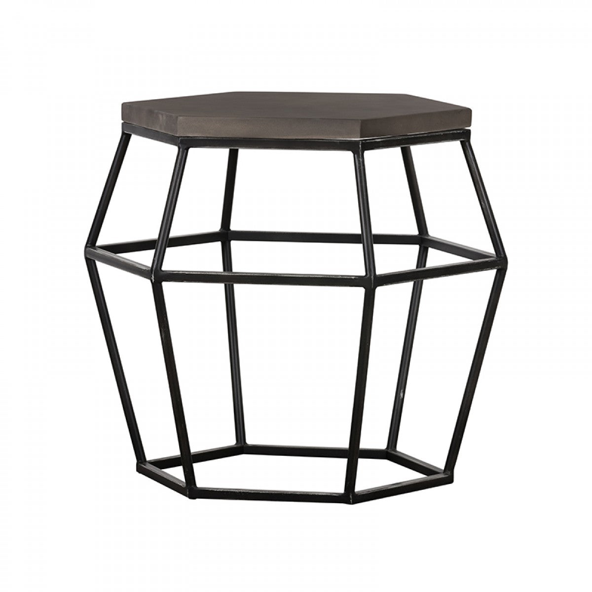  Hexagonal Concrete End Table With Metal Base Gray And Black By Benzara 