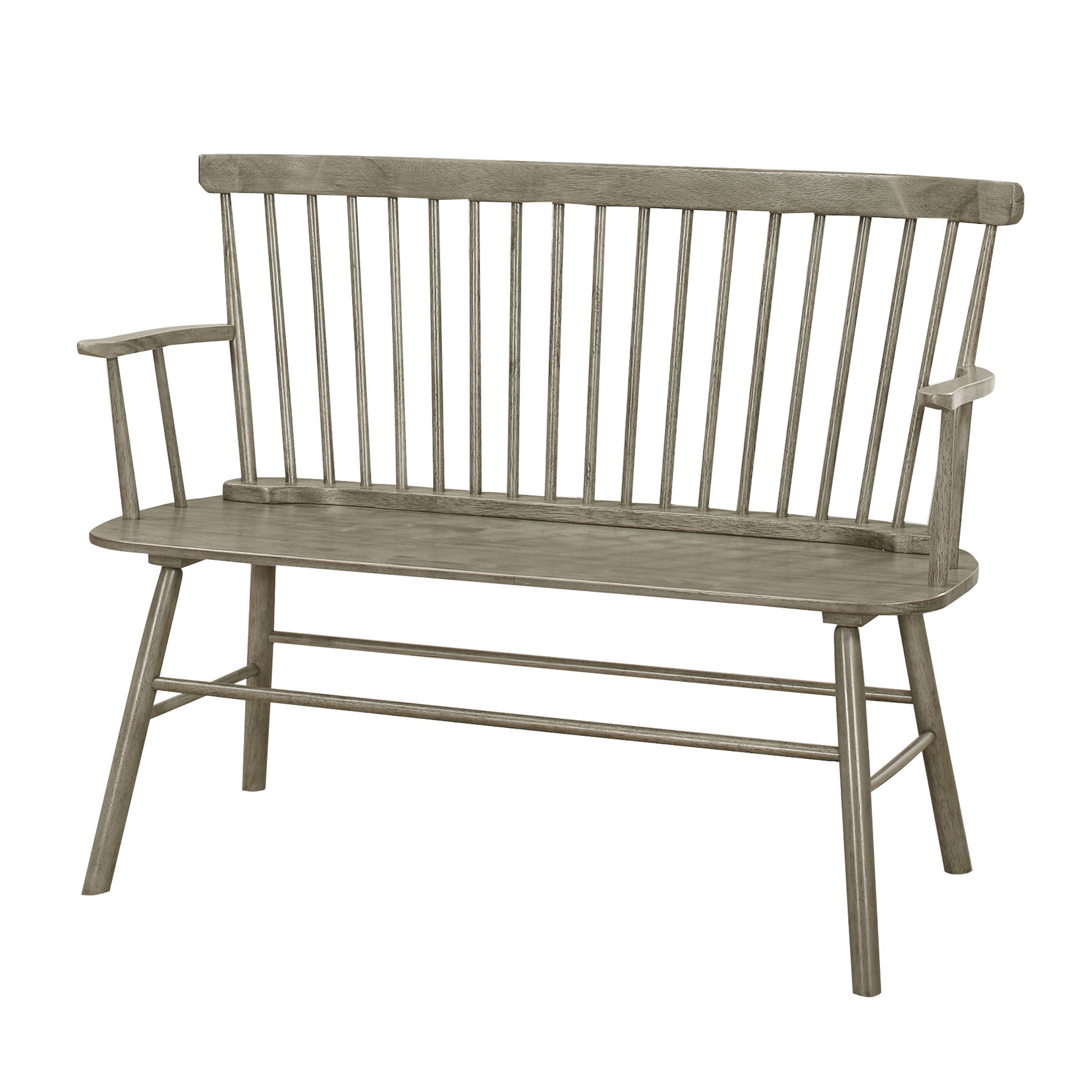  Transitional Style Curved Design Spindle Back Bench With Splayed Legs,Gray By Benzara 