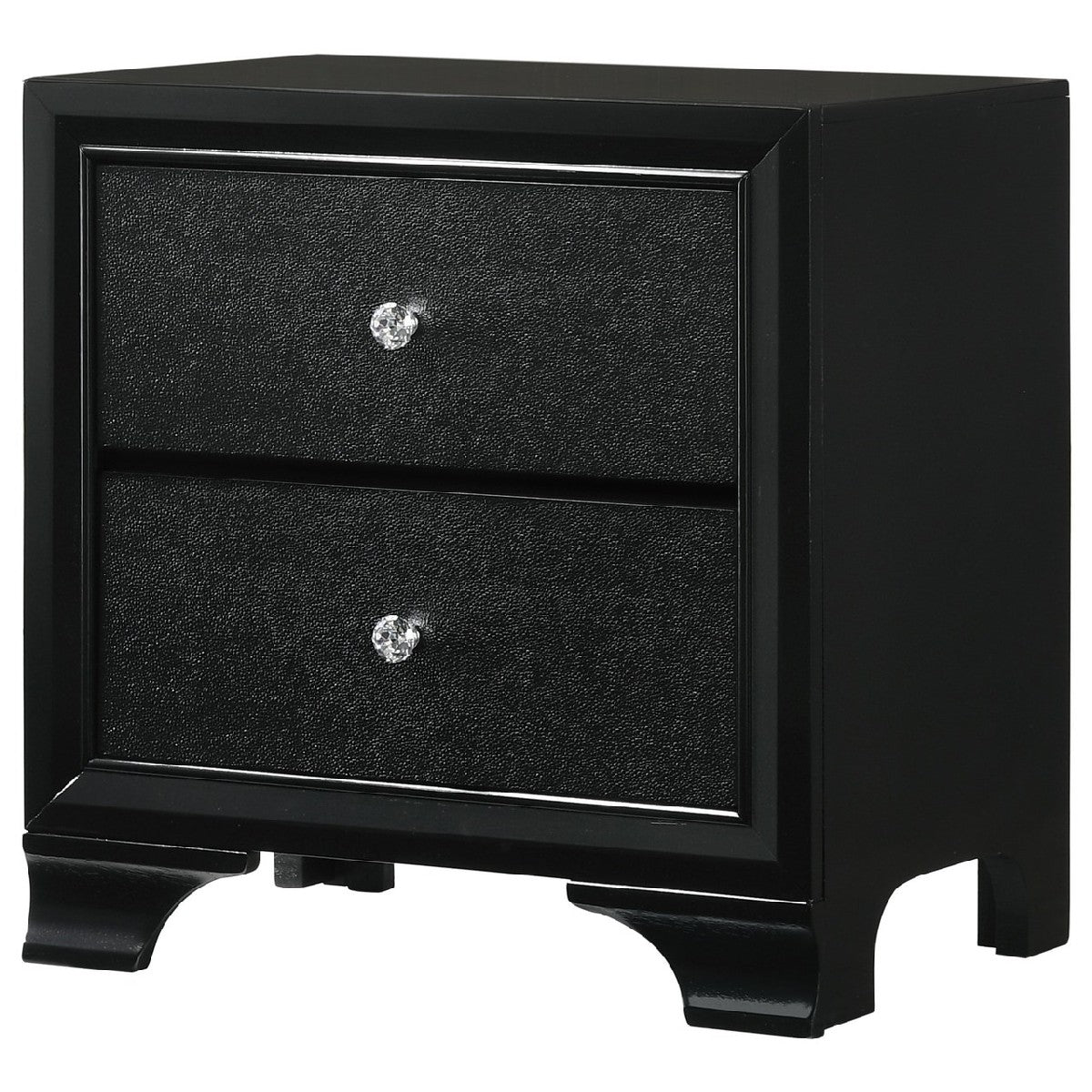  2 Drawer Wooden Nightstand With Textured Details And Crystal Pulls, Black - Bm215425 By Benzara 