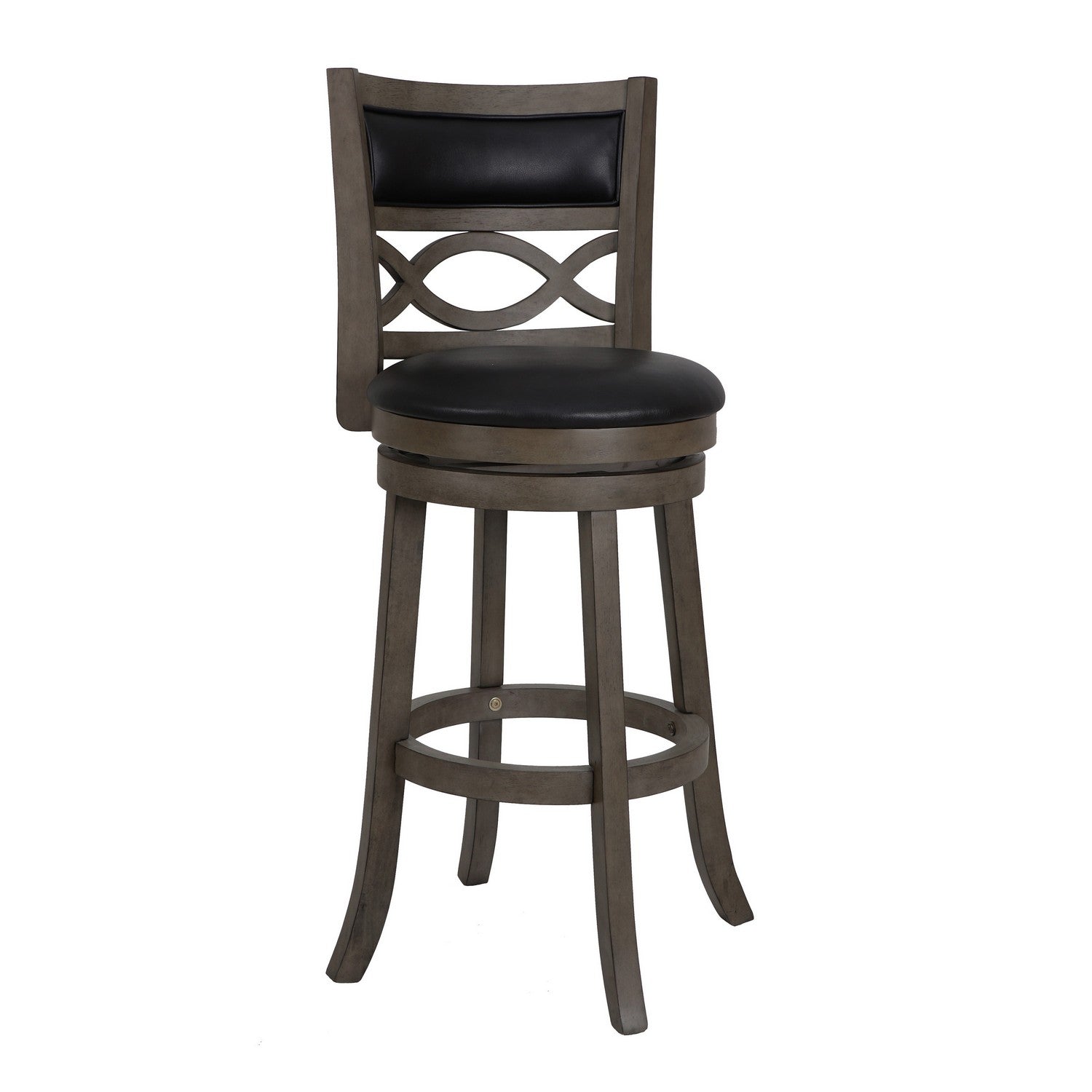  Curved Lattice Back Swivel Barstool With Leatherette Seat, Gray And Black By Benzara 