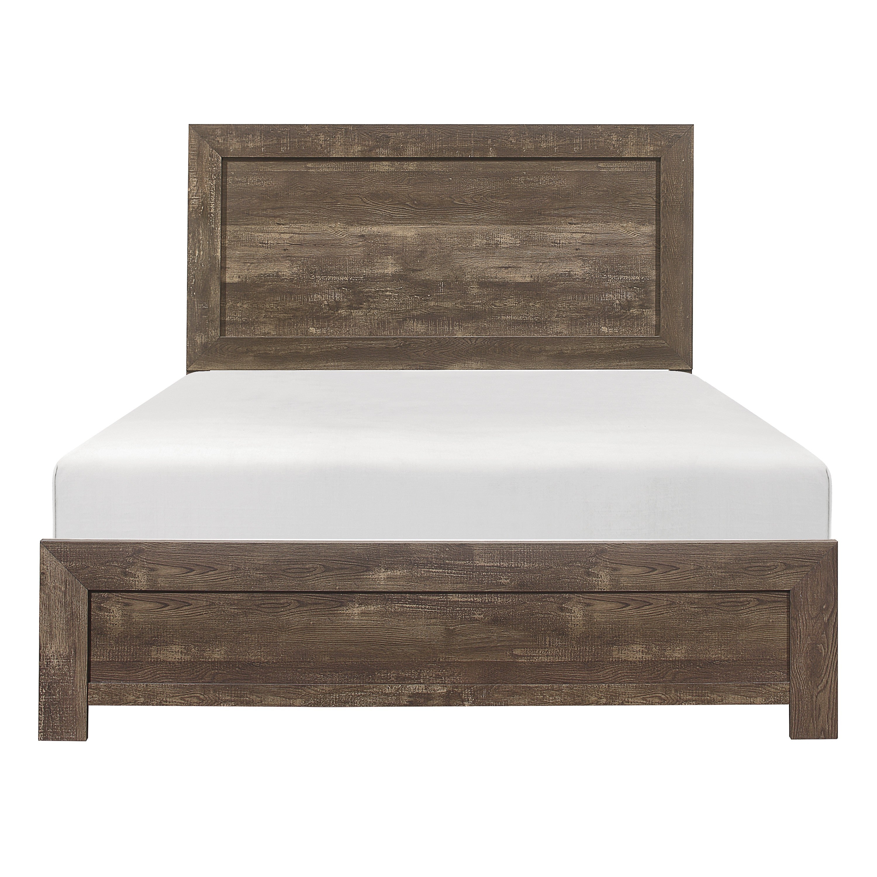  Rustic Panel Design Wooden Queen Size Bed With Block Legs Support, Brown By Benzara 