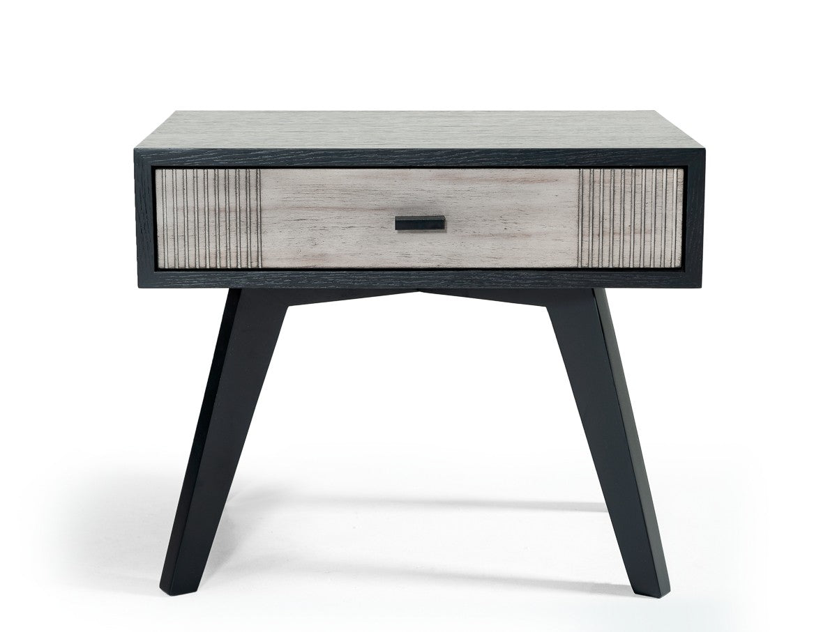  1 Drawer Wooden Nightstand With Angled Legs And Rough Sawn Texture, Gray - Bm219287 By Benzara 