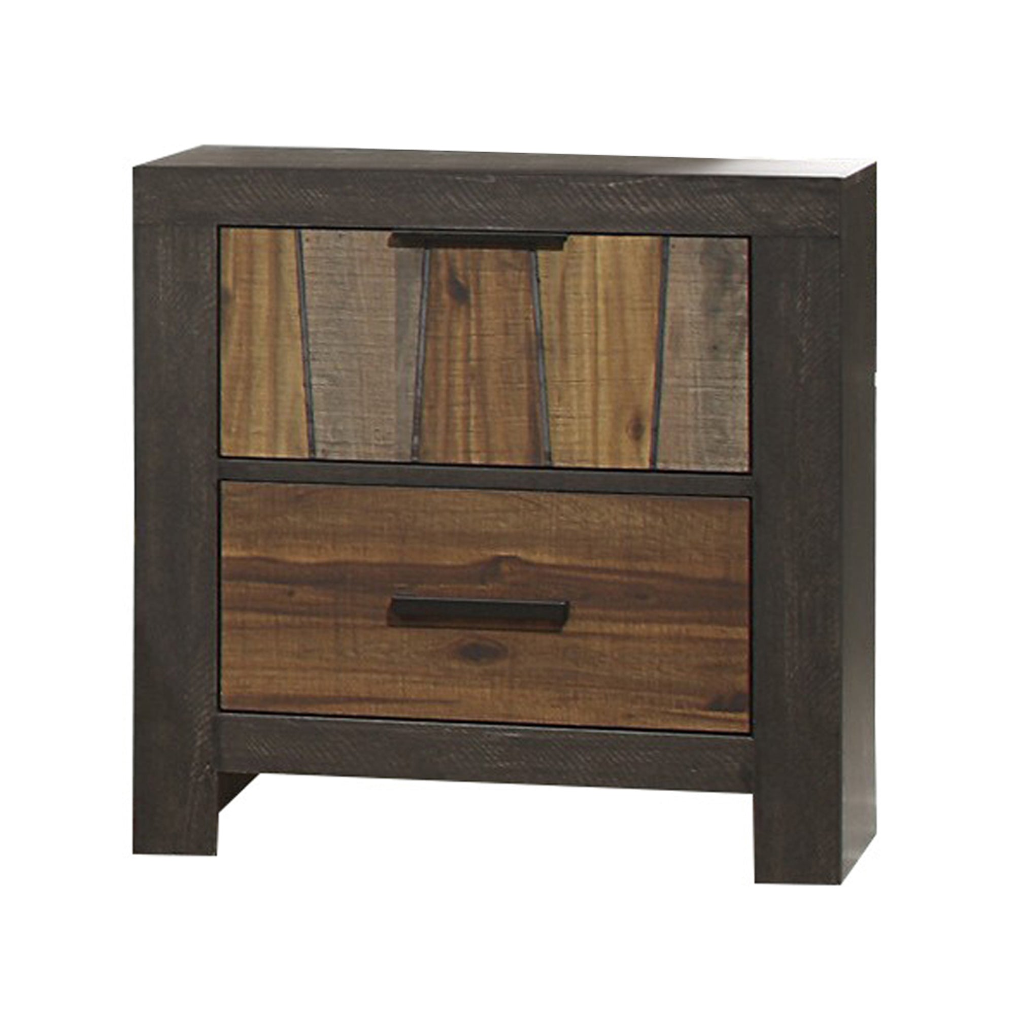  Plank Style 2 Drawer Wooden Nightstand With Metal Bar Handles, Brown By Benzara 