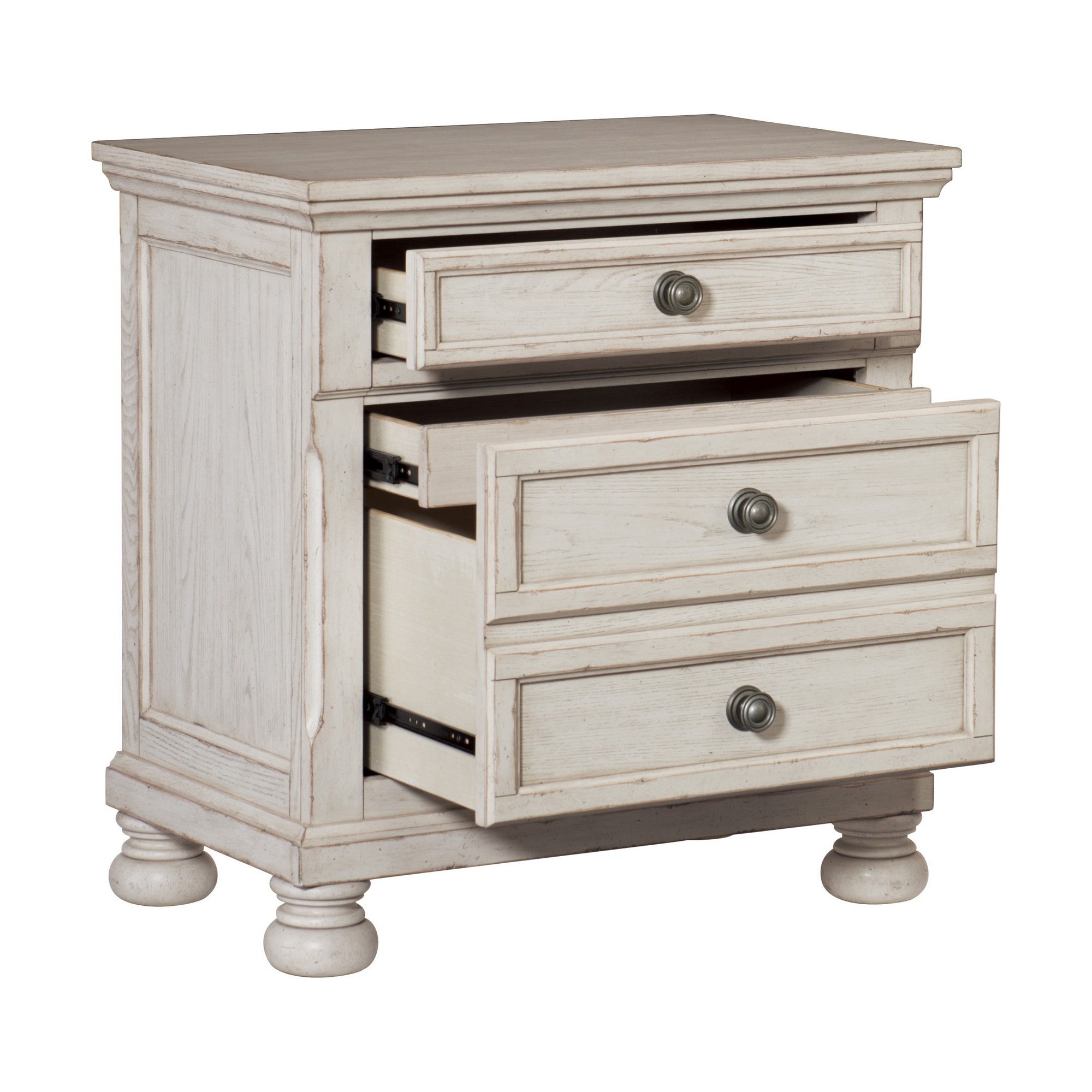  Cottage 2 Drawer Nightstand With Molded Details And Bun Feet, Antique White By Benzara 