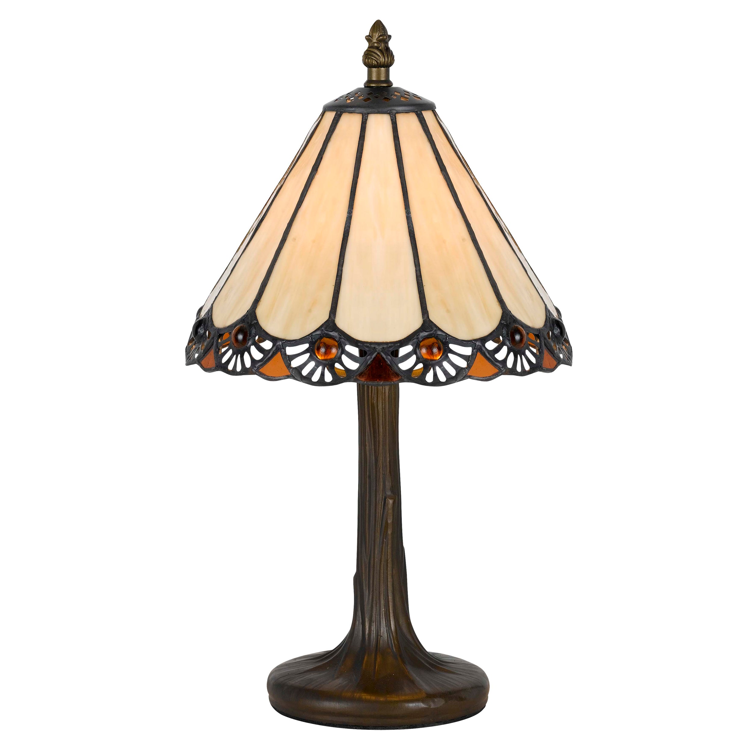  Tree Like Metal Body Tiffany Table Lamp With Conical Shade,Bronze And Beige By Benzara 