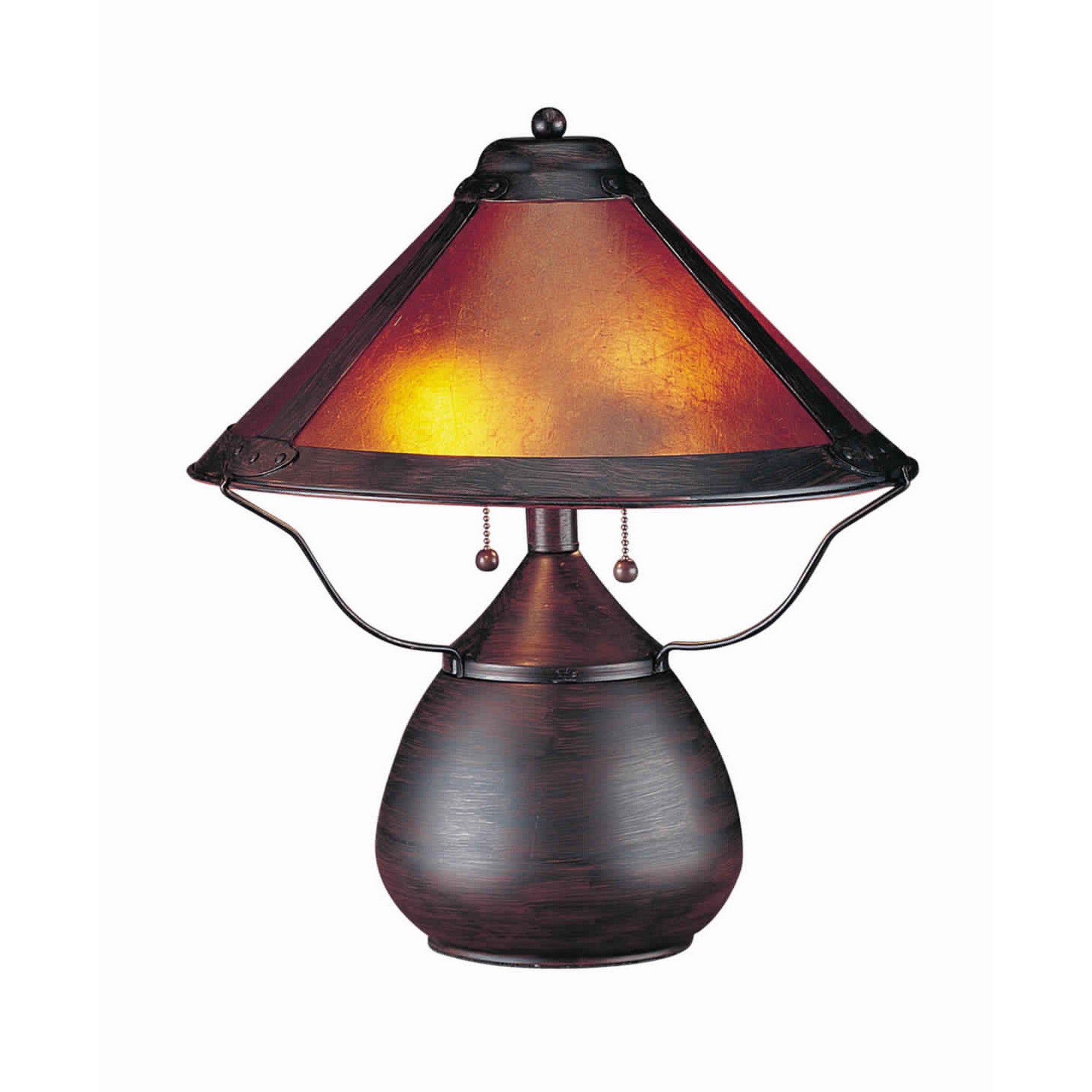  Pot Bellied Metal Body Table Lamp With Conical Mica Shade, Bronze By Benzara 