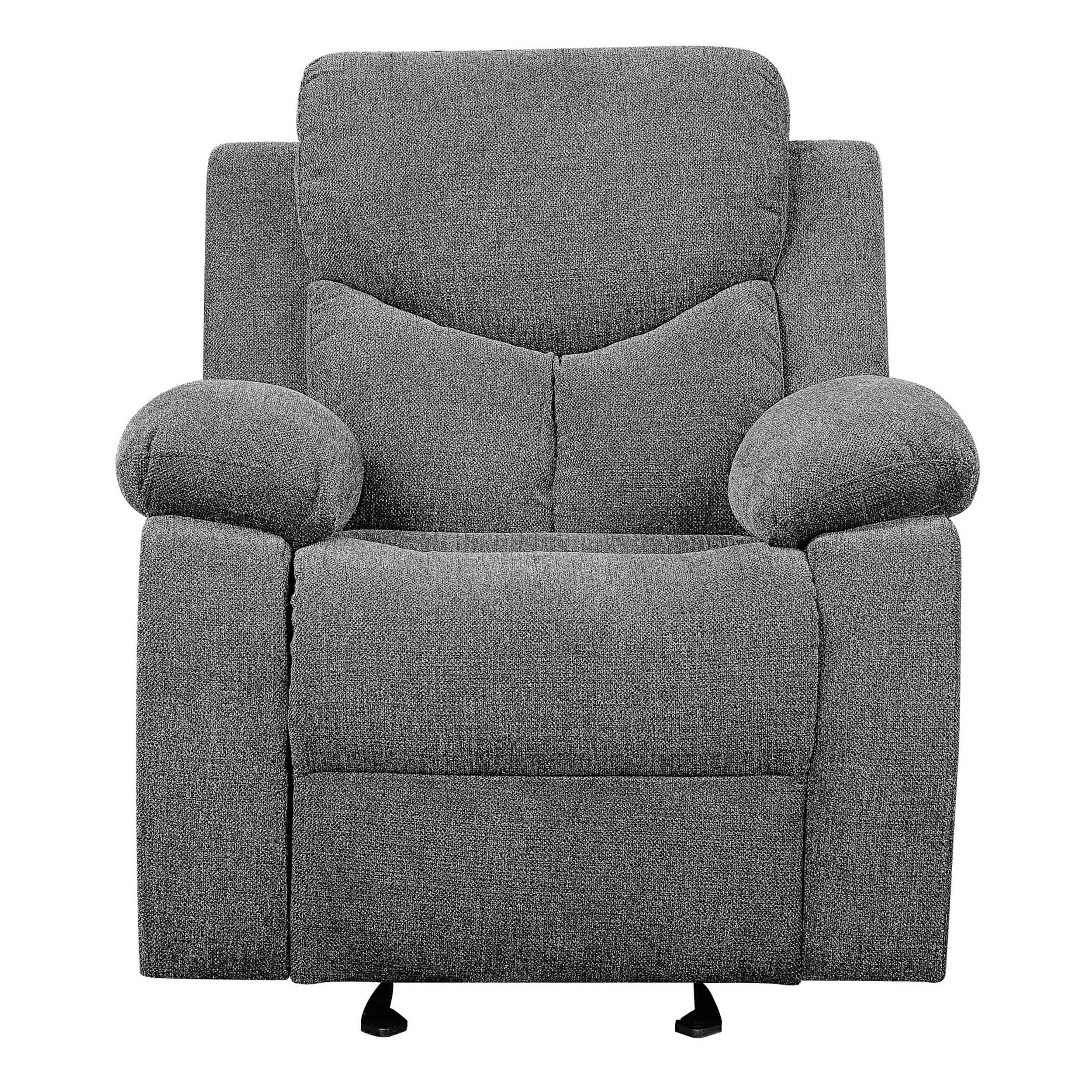  Fabric Upholstered Glider Recliner Chair With Pillow Top Armrest, Gray By Benzara 