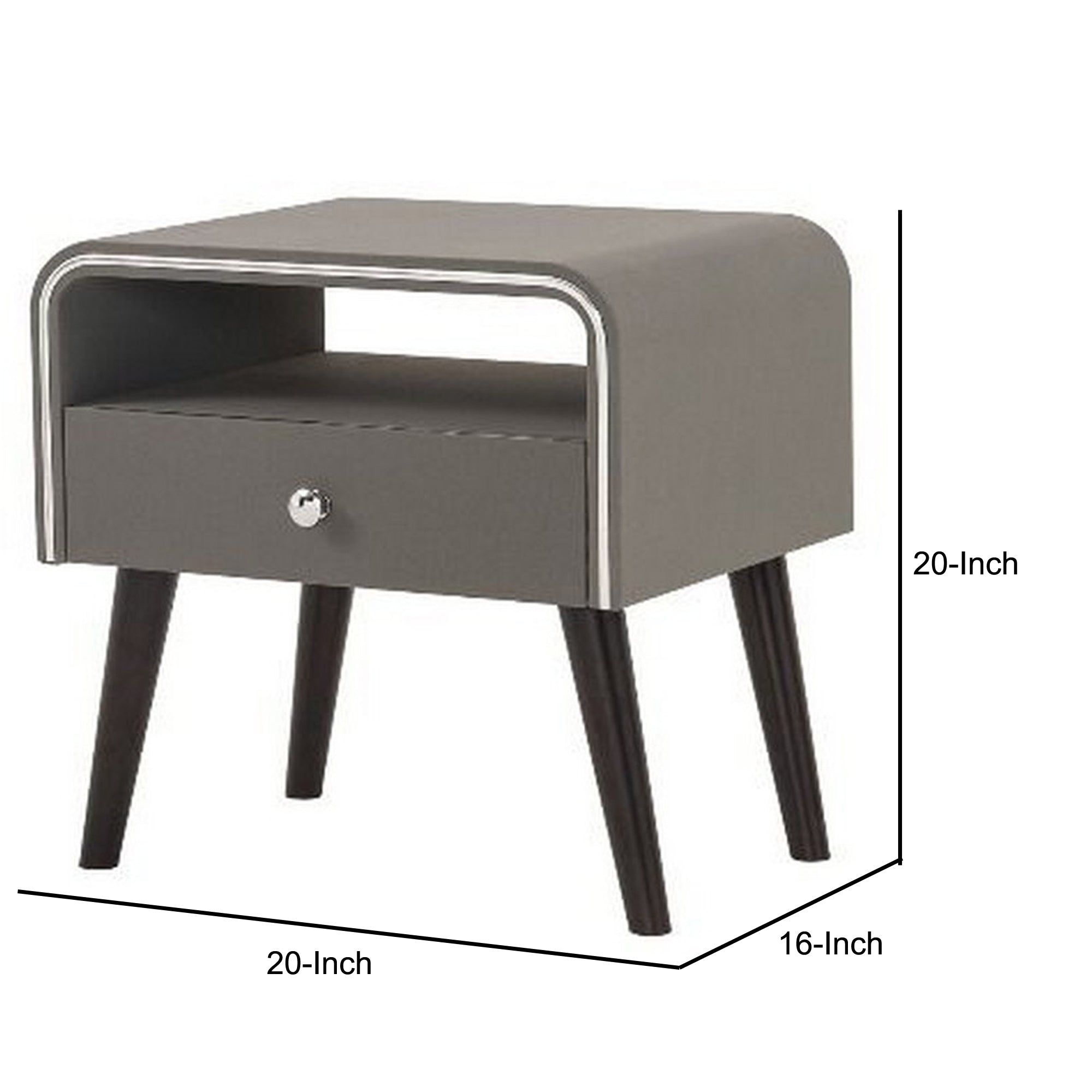  Curved Edge 1 Drawer Nightstand With Chrome Trim Gray And Brown By Benzara 