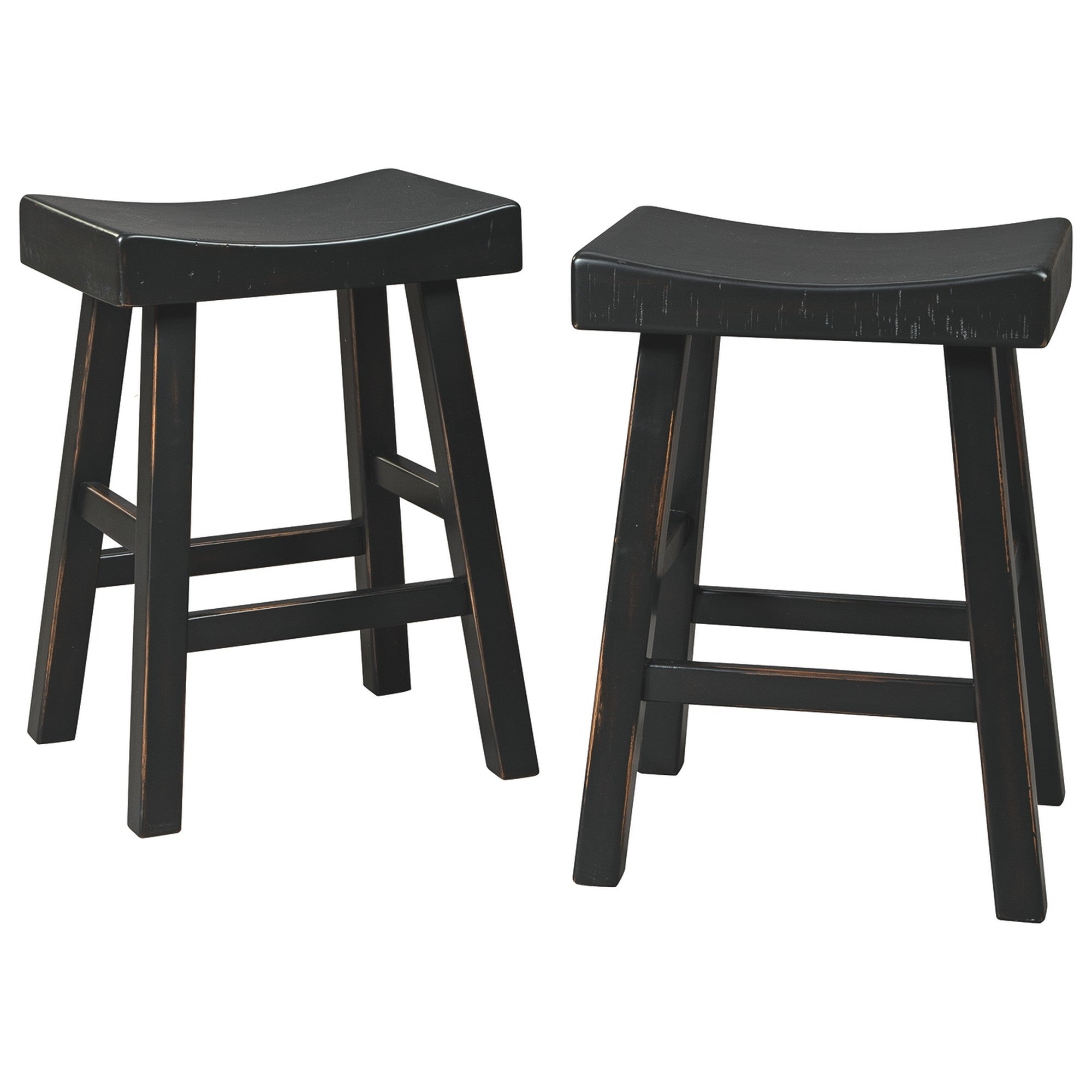  25 Inch Wooden Saddle Stool With Angular Legs Set Of 2 Black By Benzara 