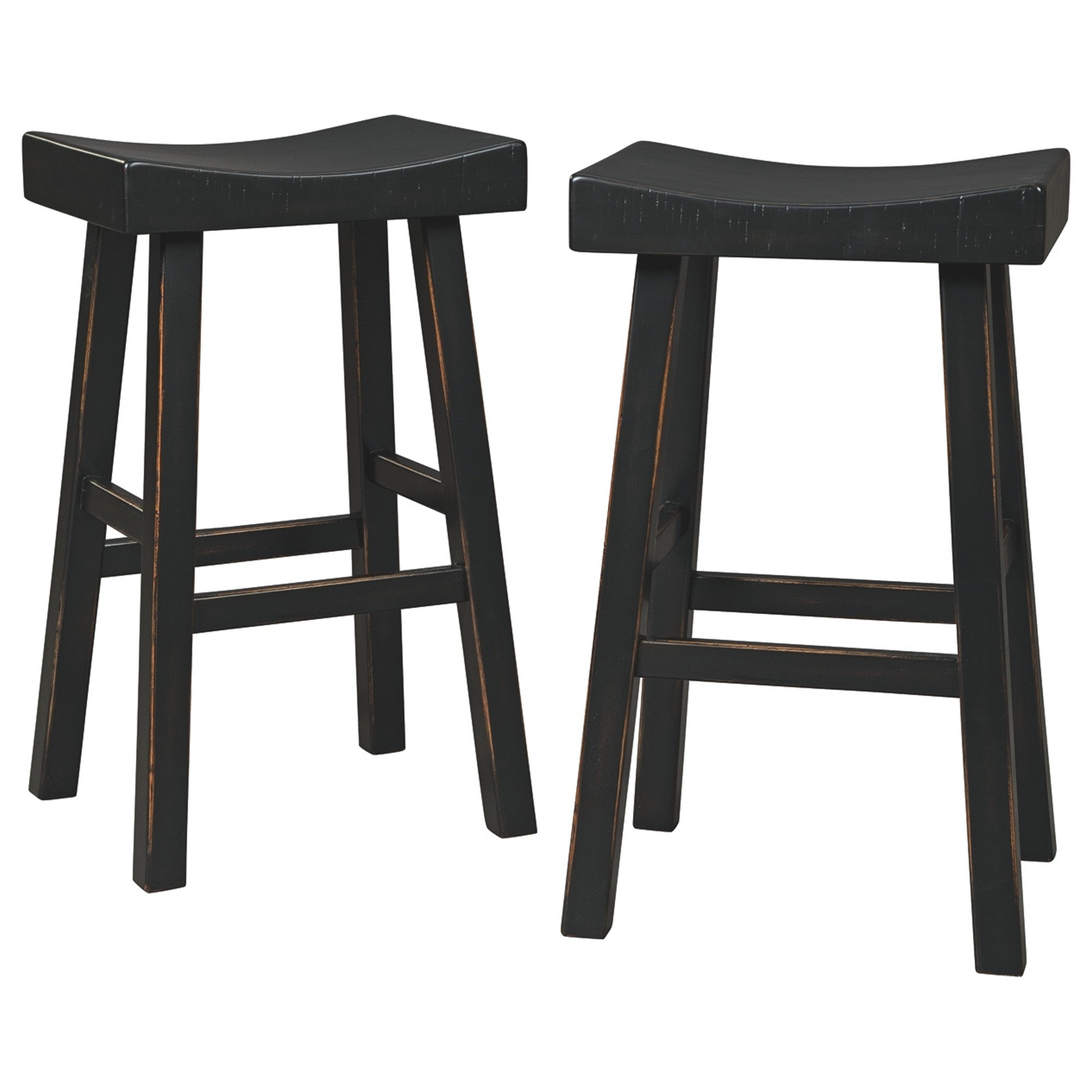  31 Inch Wooden Saddle Stool With Angular Legs Set Of 2 Black By Benzara 