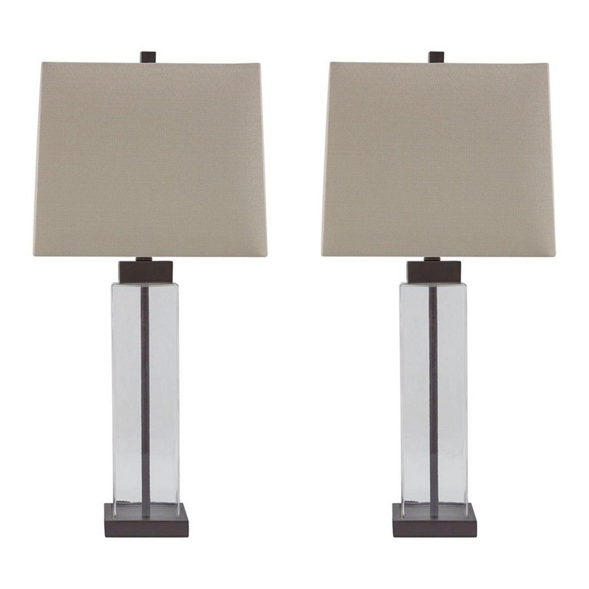  Glass And Metal Base Table Lamp With Square Shade Set Of 2 Clear And Gray By Benzara 