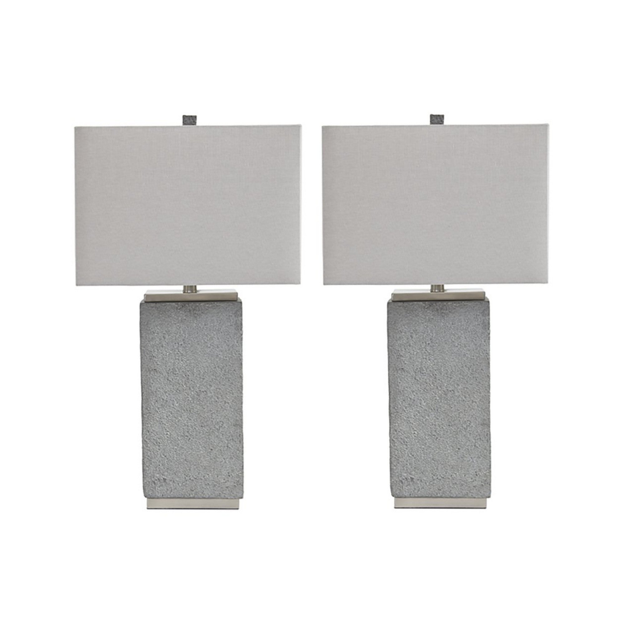  Resin Table Lamp With Faux Concrete Finish And Hardback ShadeSet Of 2Gray By Benzara 