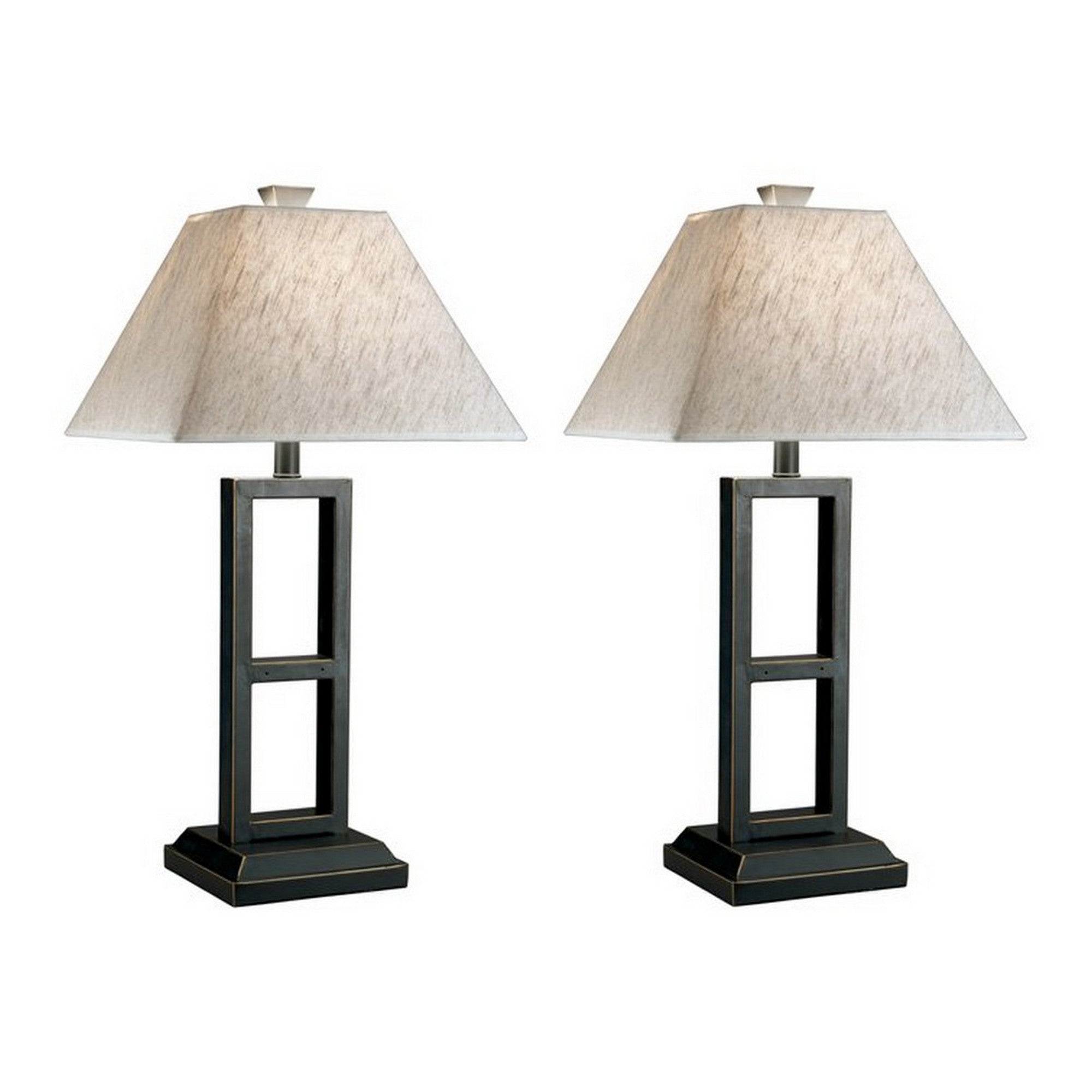  Geometric Metal Body Table Lamp With Fabric Shade Set Of 2Black And White By Benzara 