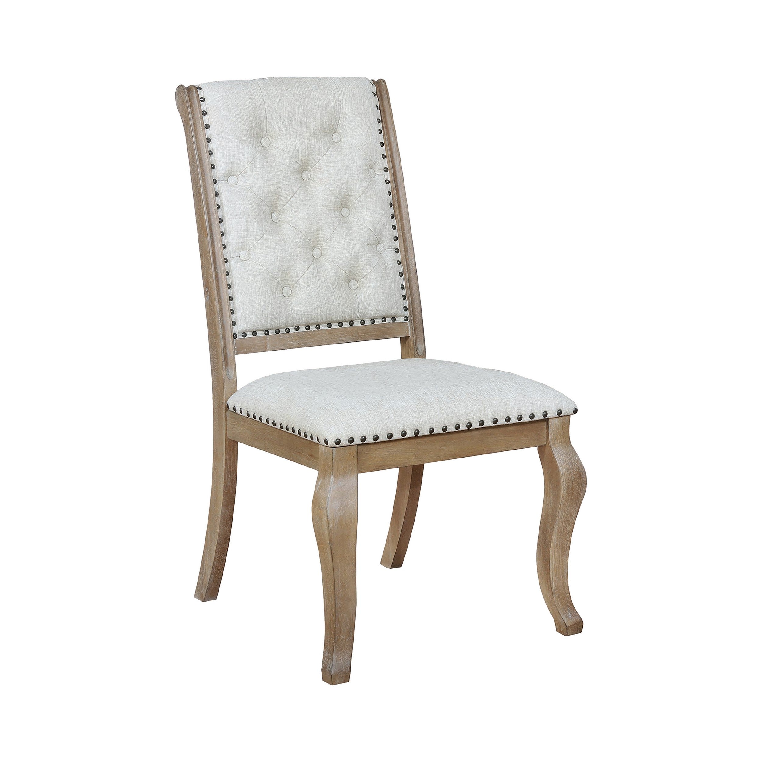  Button Tufted Fabric Side Chair With Cabriole LegsSet Of 2Brown And Cream By Benzara 