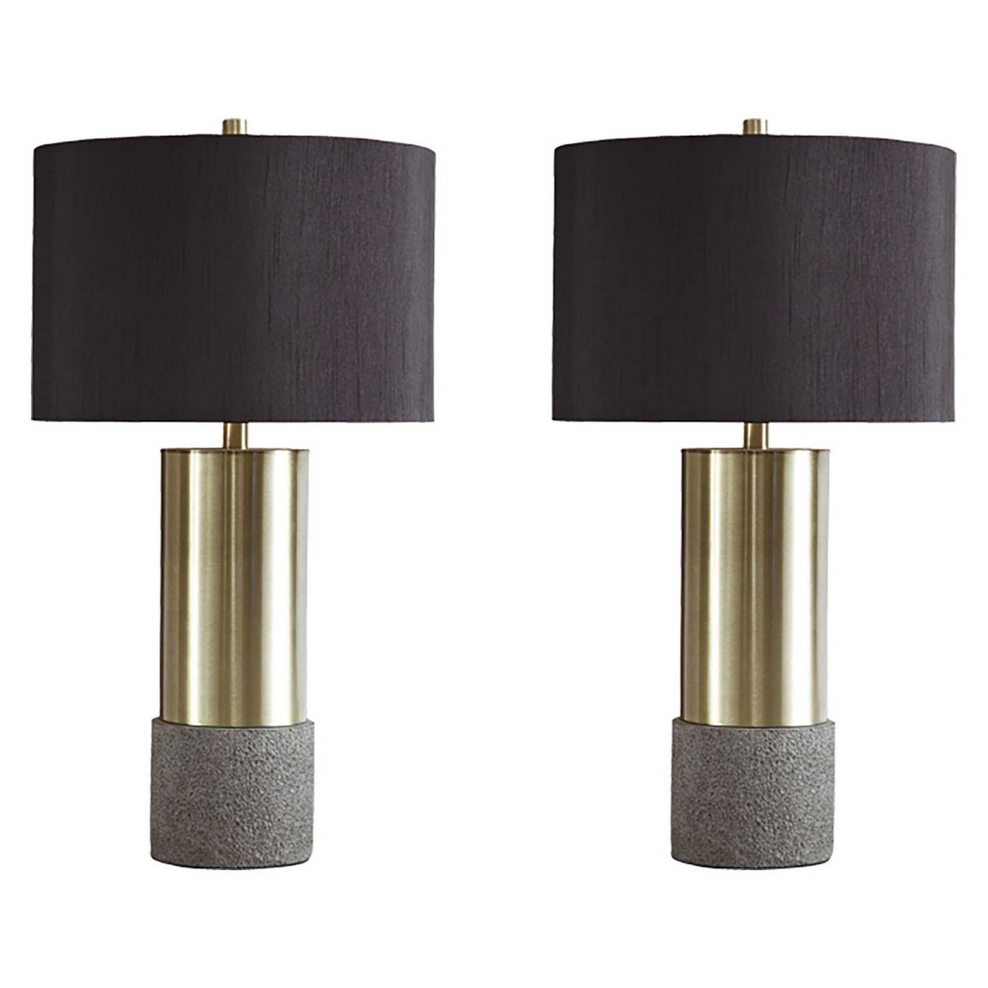  Faux Concrete And Metal Base Table Lamp Set Of 2 Brass And Gray By Benzara 