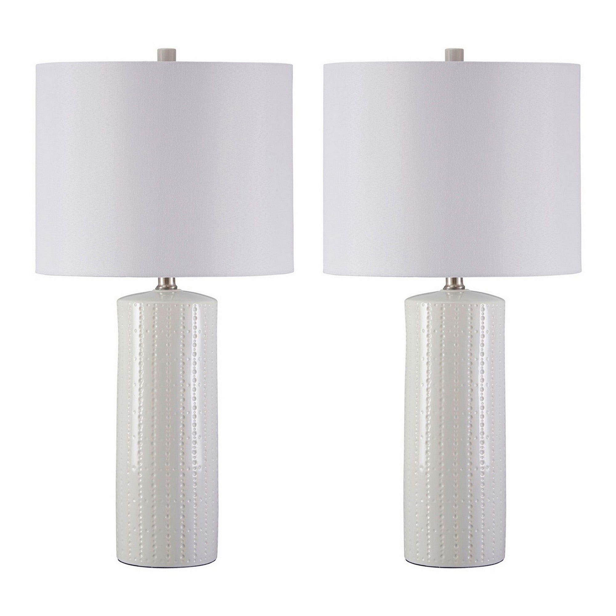  Carved Ceramic Base Table Lamp With Drum Shade Set Of 2 White By Benzara 