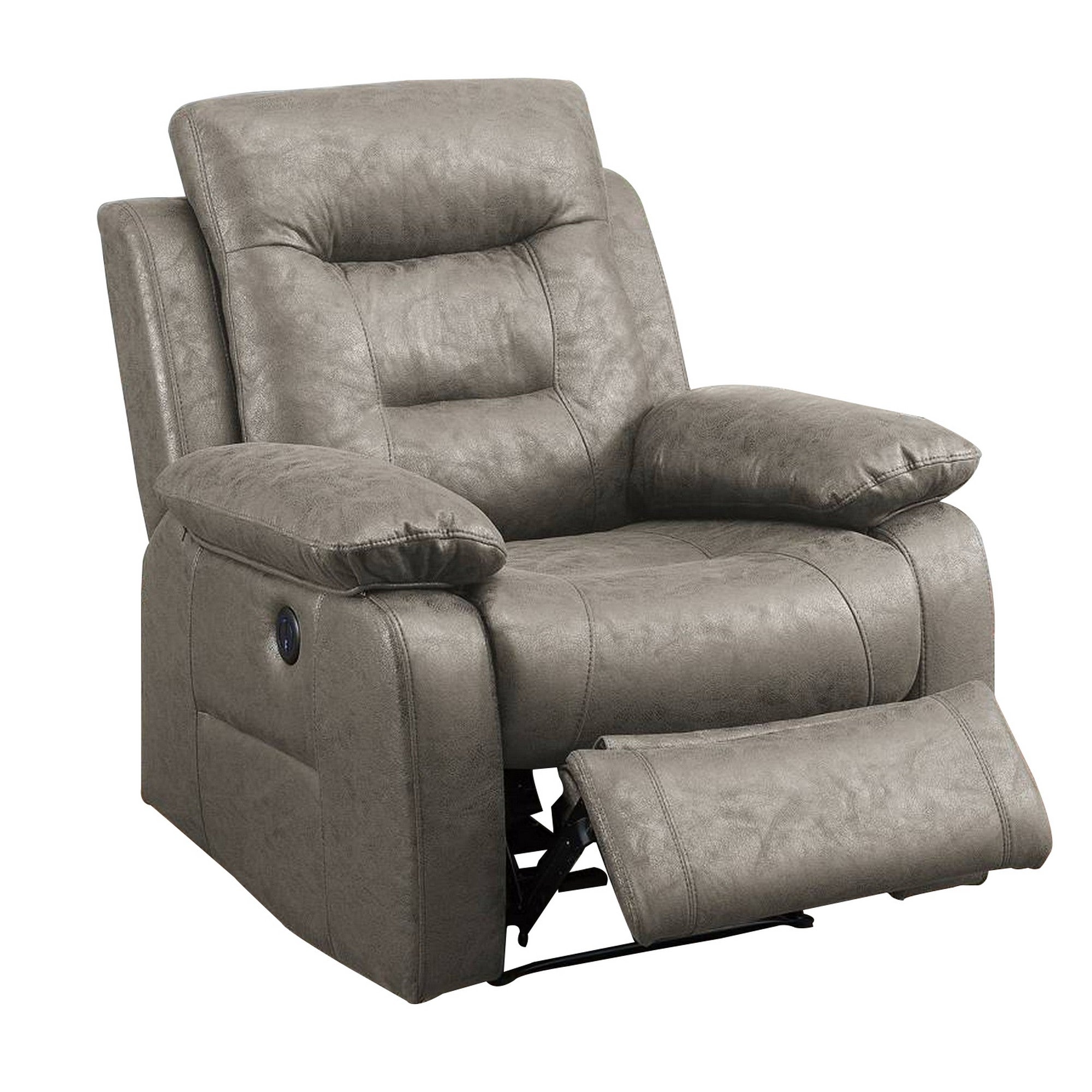  41 Inch Leatherette Power Recliner With Usb Port Gray By Benzara 