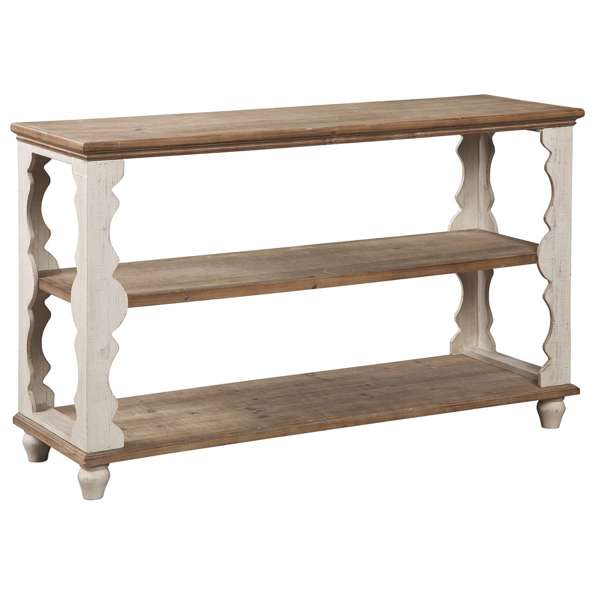  Traditional Style Console Sofa Table With Scalloped Design White And Brown By Benzara 