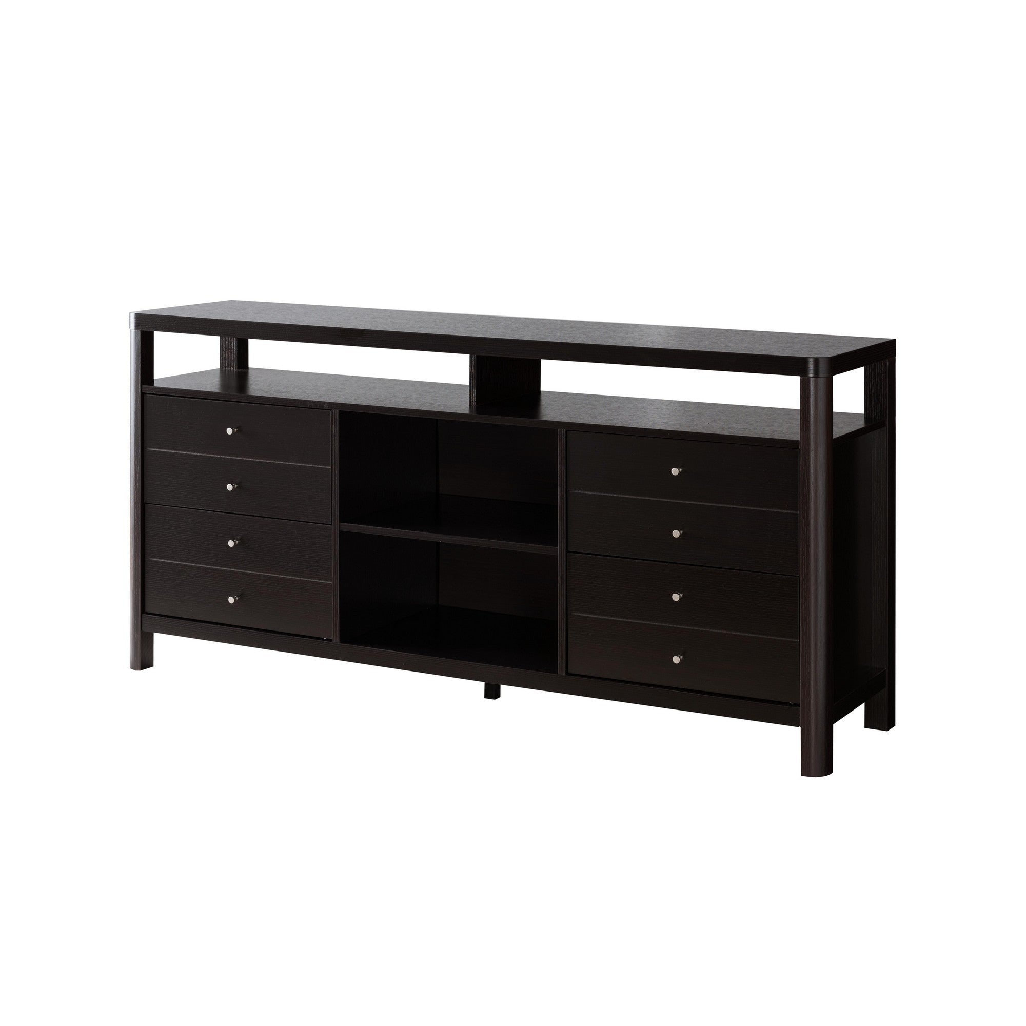  60 Inches 8 Drawer Tv Stand With Open Compartments Brown By Benzara 