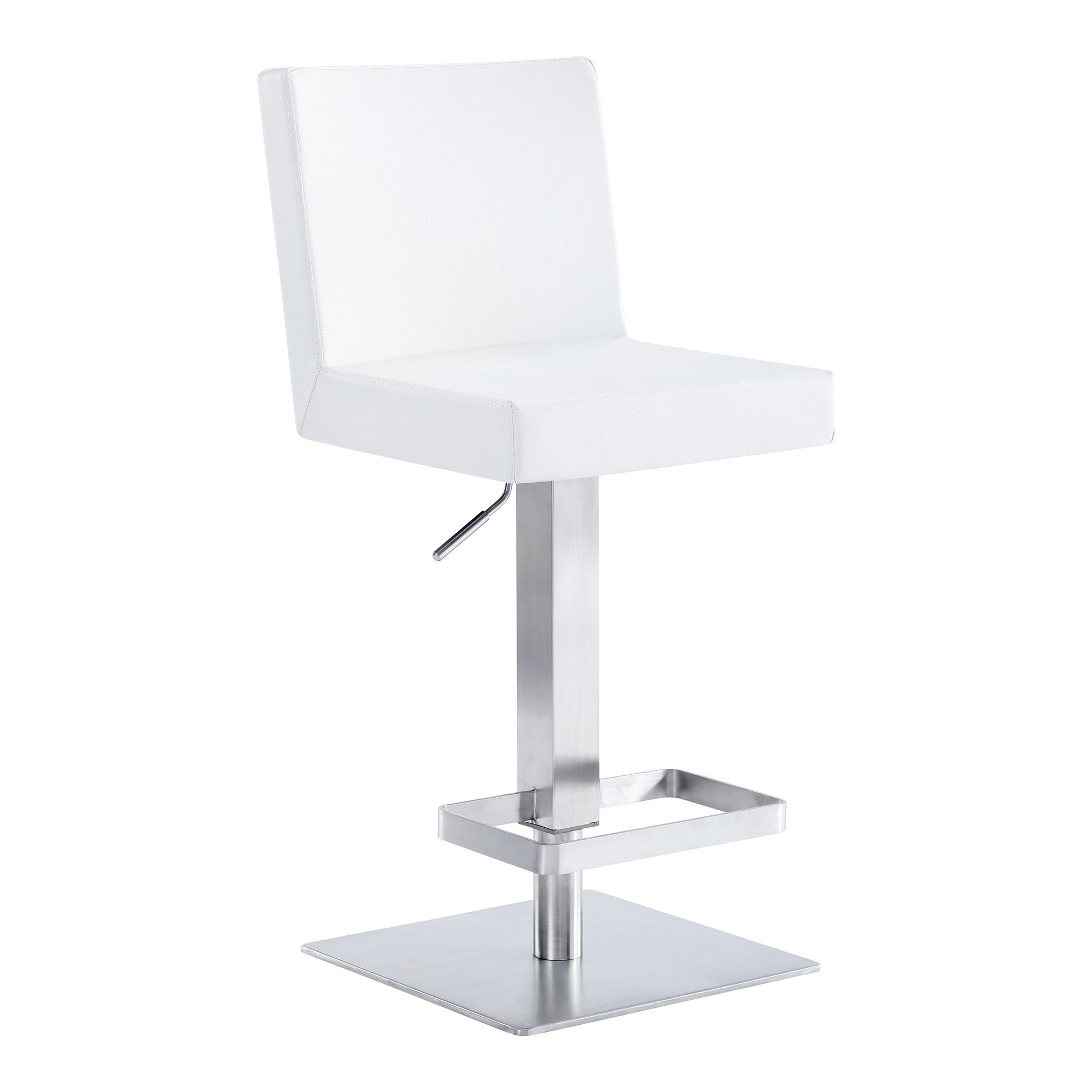  Leatherette Swivel Barstool With Adjustable Height White By Benzara 