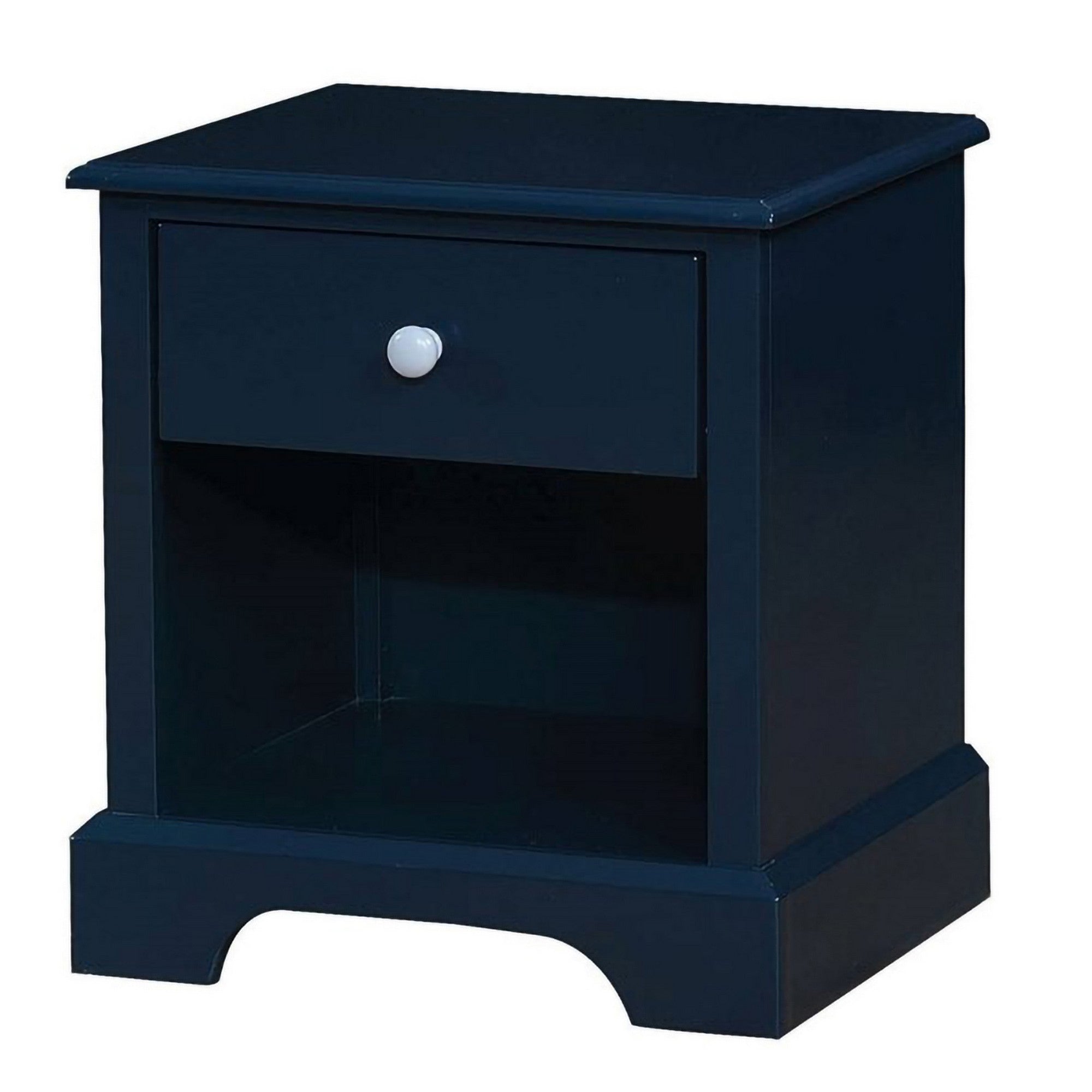  Transitional 1 Drawer Wooden Nightstand With Open Compartment Blue By Benzara 