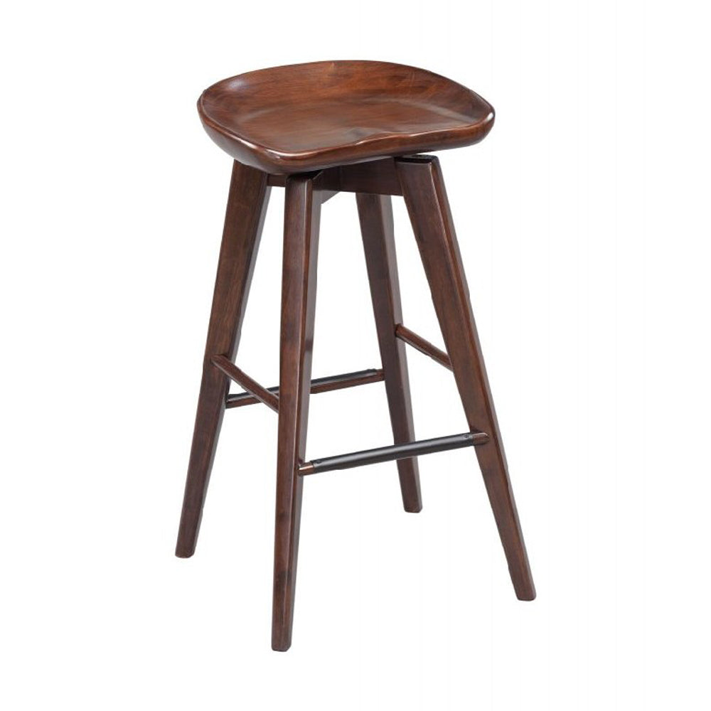  Contoured Seat Wooden Frame Swivel Barstool With Angled Legs, Dark Brown By Benzara 