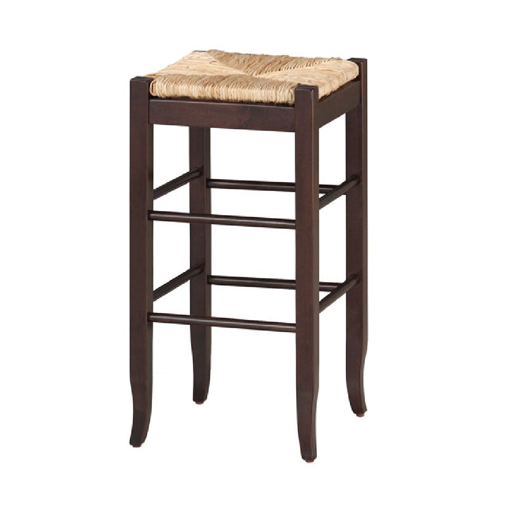  Rush Woven Wooden Frame Barstool With Saber Legs, Beige And Dark Brown By Benzara 