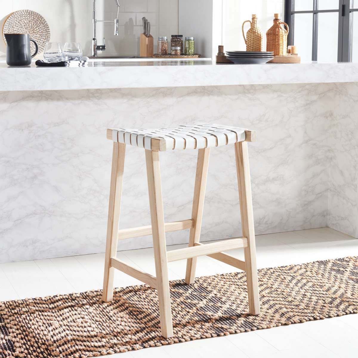  Safavieh Abreu Rectangle Barstool - White 