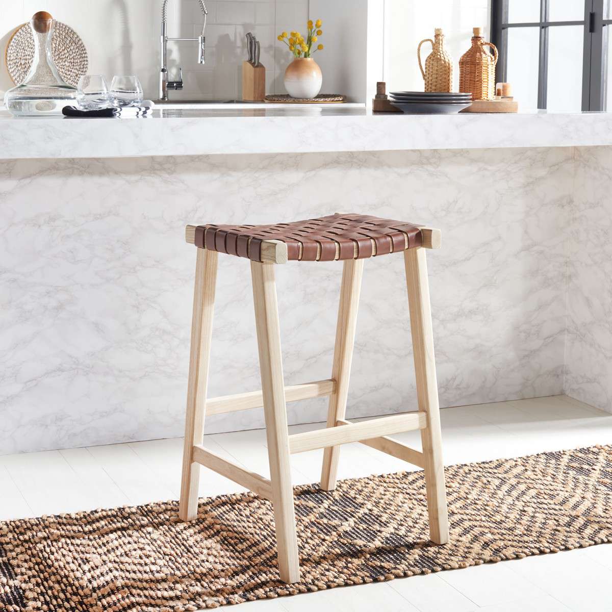  Safavieh Abreu Rectangle Barstool - Cognac 