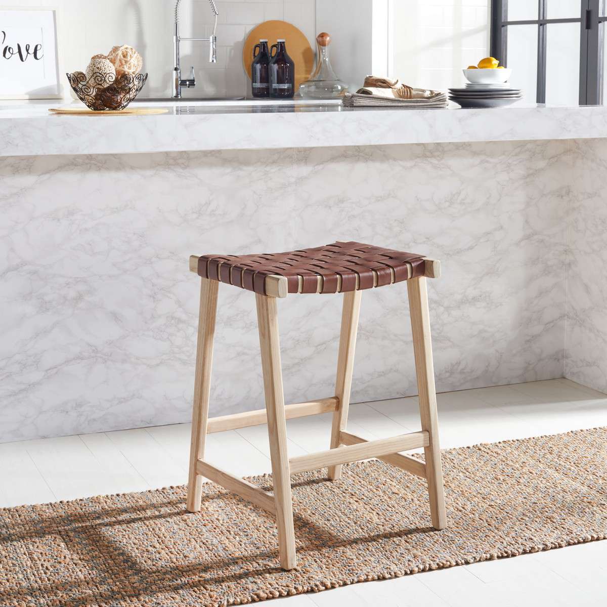  Safavieh Abreu Rectangle Counter Stool - Cognac 