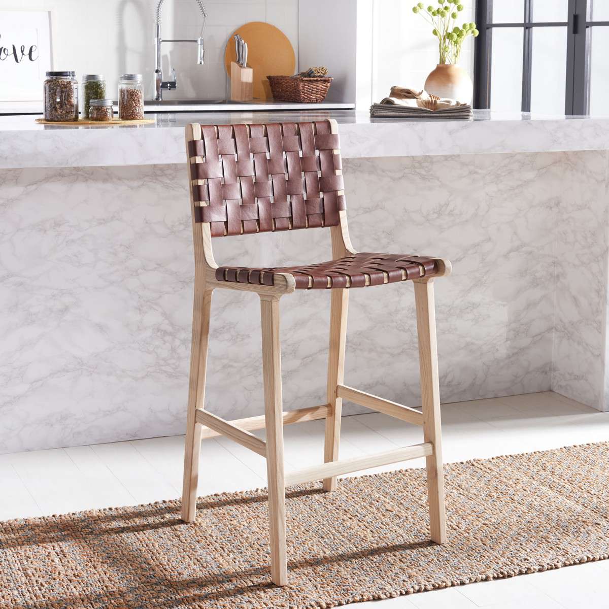  Safavieh Adah Leather Counter Stool - Cognac 