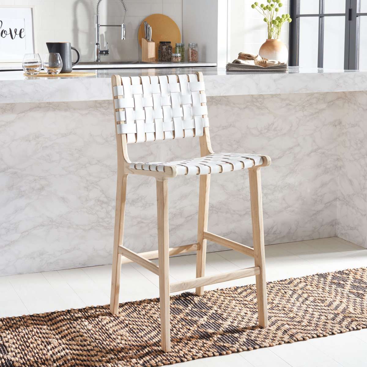  Safavieh Adah Leather Counter Stool - White 