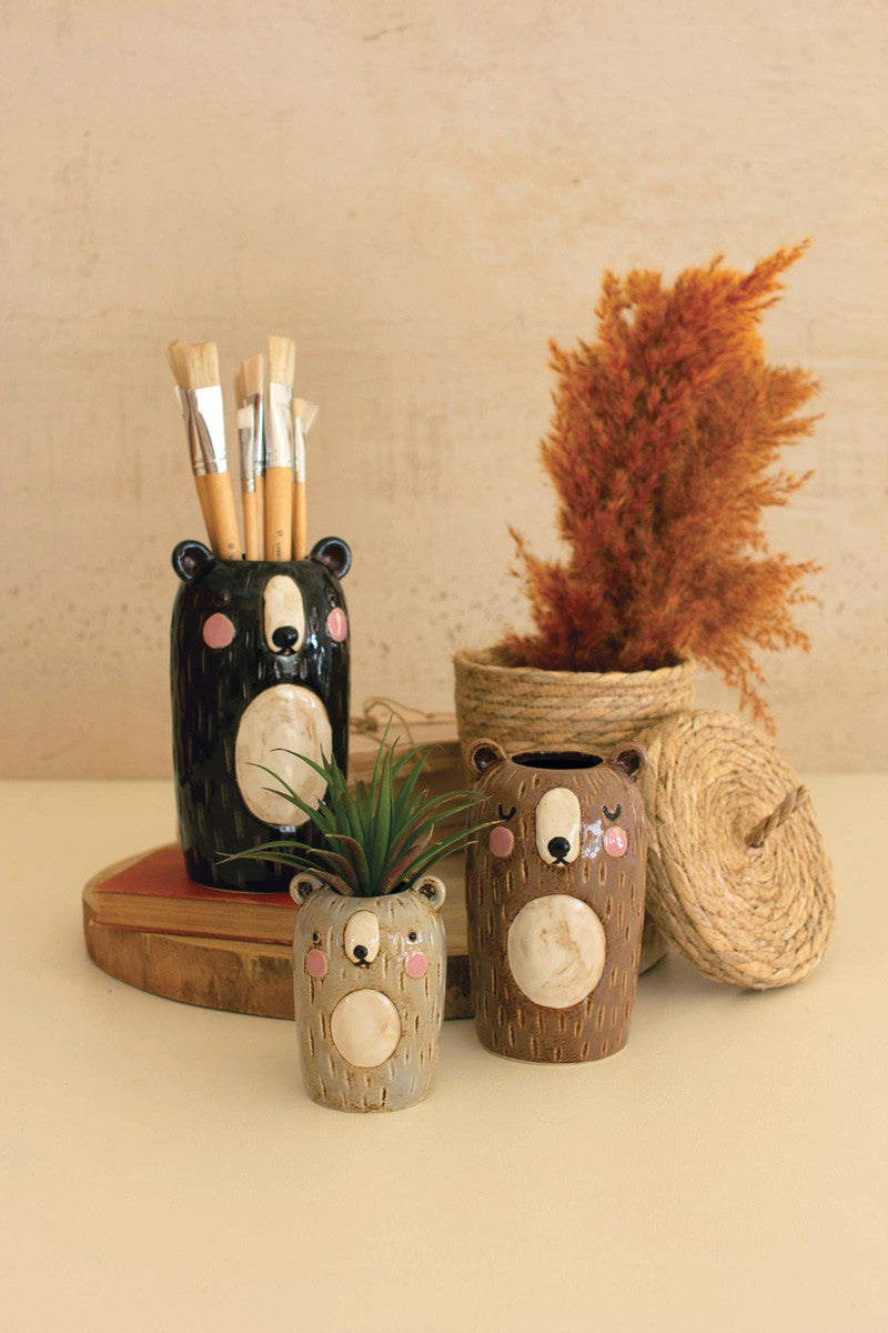  Ceramic Bear Planters Set Of 3 By Kalalou 