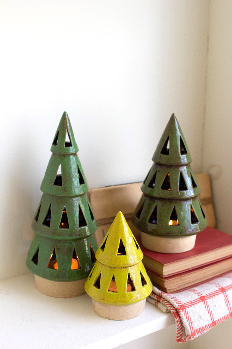  Ceramic Christmas Tree Lanterns Set Of 3 By Kalalou 